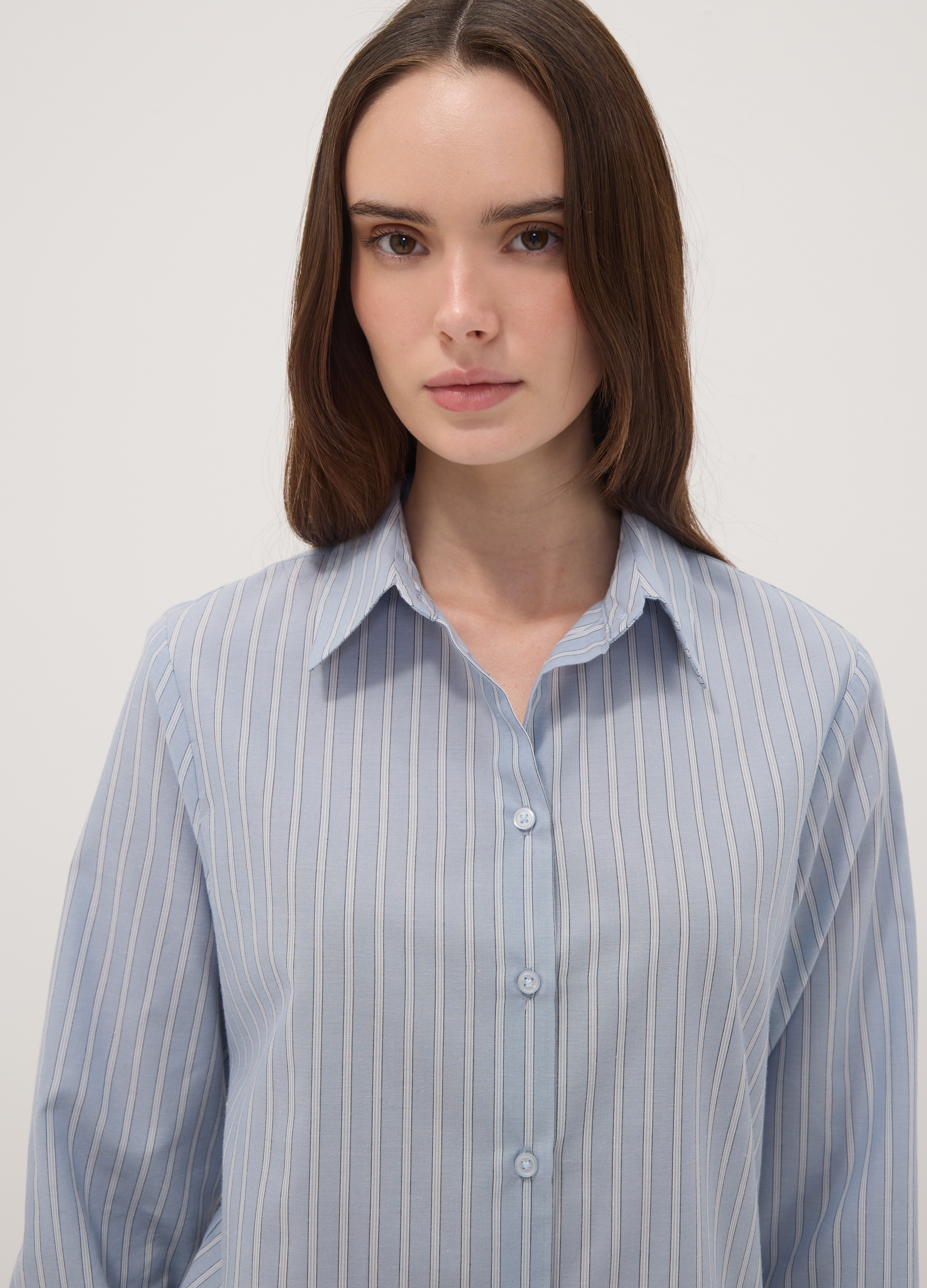 OVS, Camicia Azzurra A Righe E A Maniche Lunghe Slim Fit, Donna, Azzurro, Taglia: 42