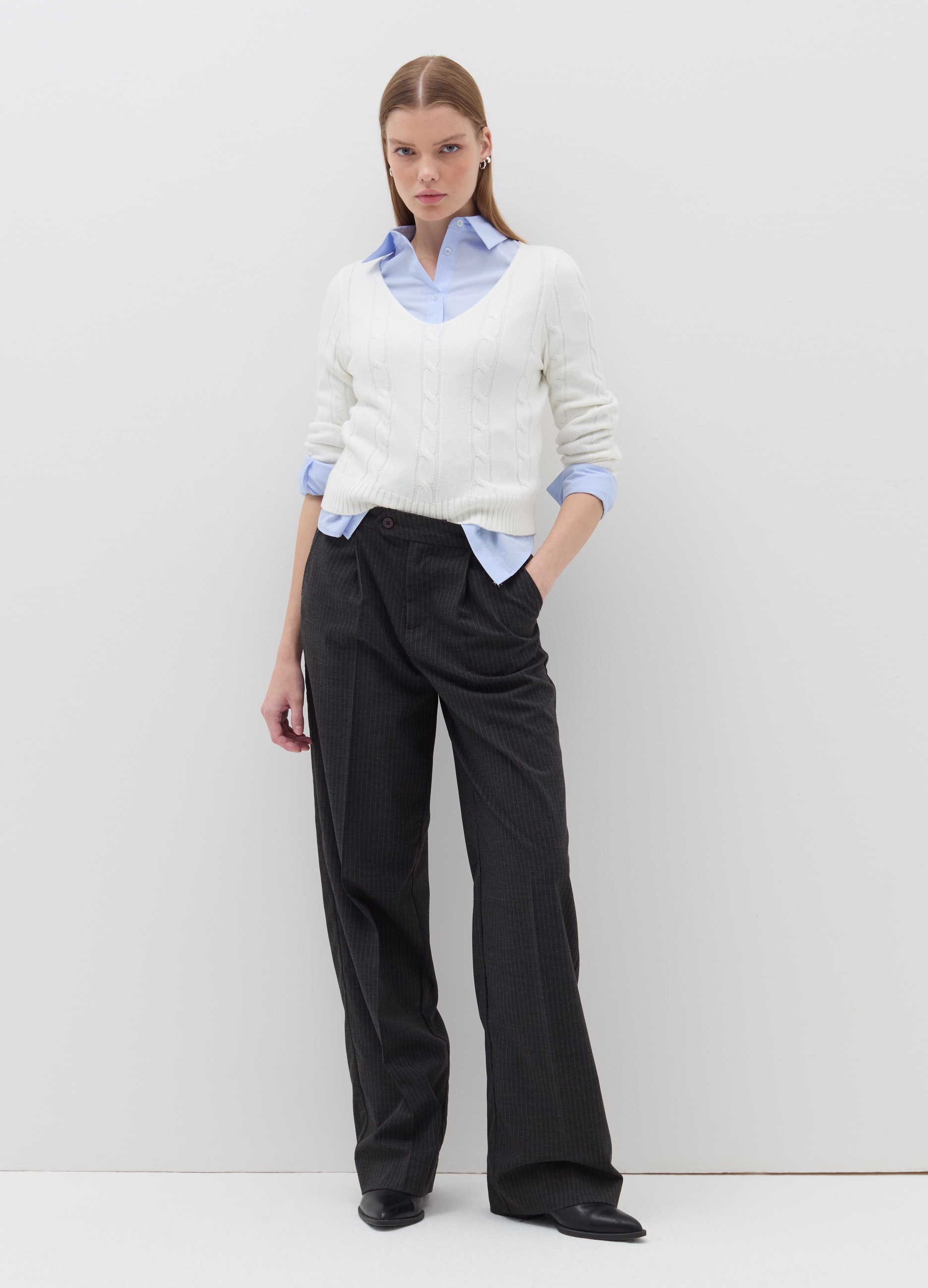 Pantalón Palazzo Raya Diplomática, Mujer, Blanco/gris, Talla: 44