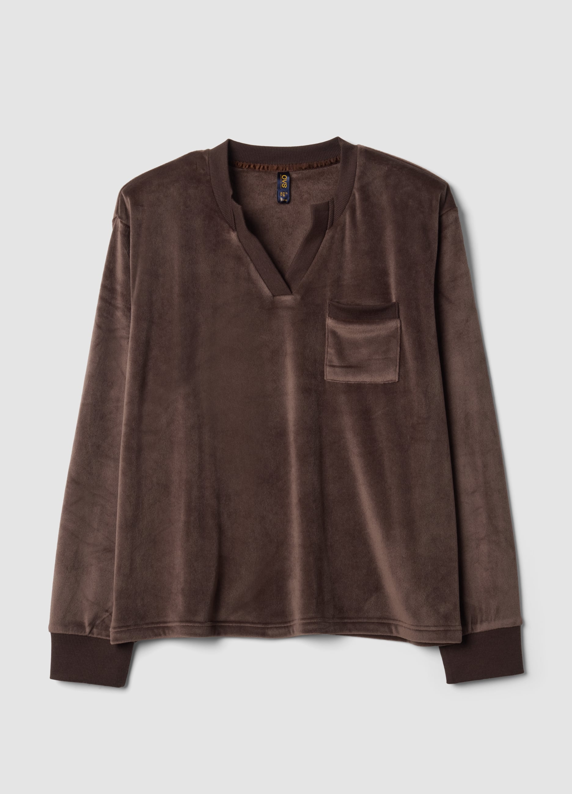 OVS, Maglia Pigiama Marrone In Tessuto Elasticizzato Con Scollo A V, Donna, Marrone, Taglia: S