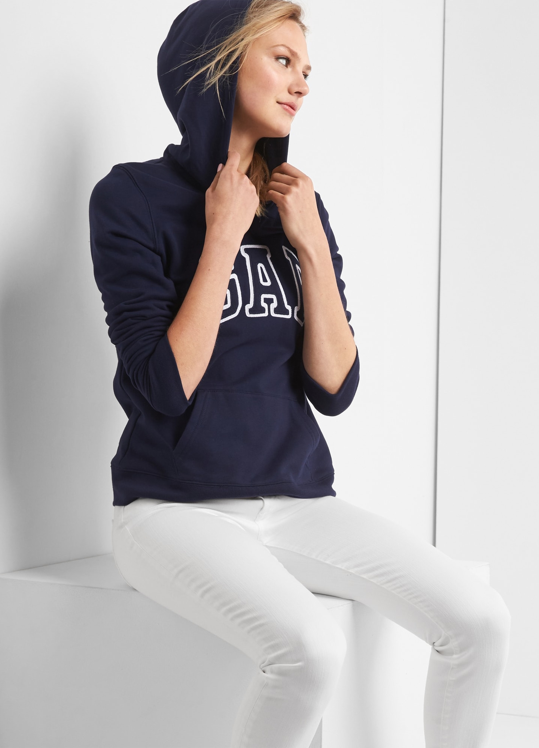 GAP, Felpa Con Cappuccio E Ricamo Logo Gap, Donna, Blu, Taglia: XXS