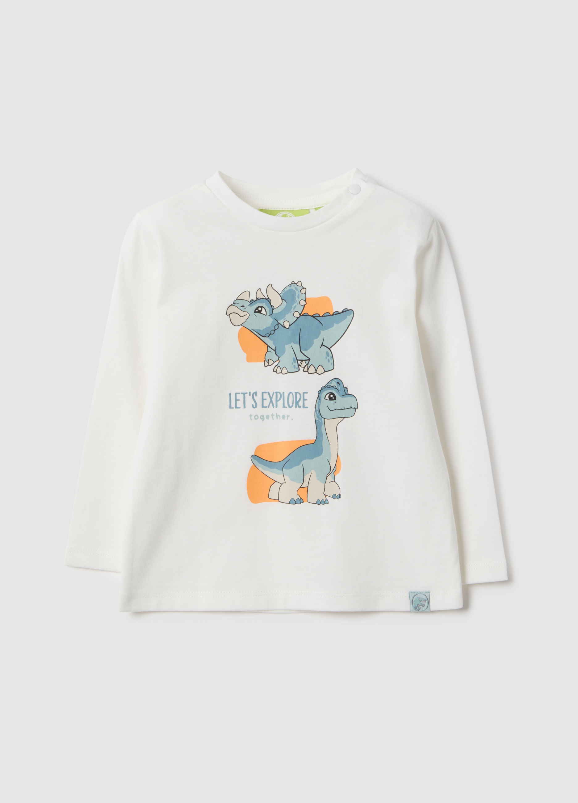 FAGOTTINO, Camiseta Blanca De Algodón Puro Para Niños De Ajuste Regular Con Dinosaurios, Niño, Blanco óptico, Talla: 12-18
