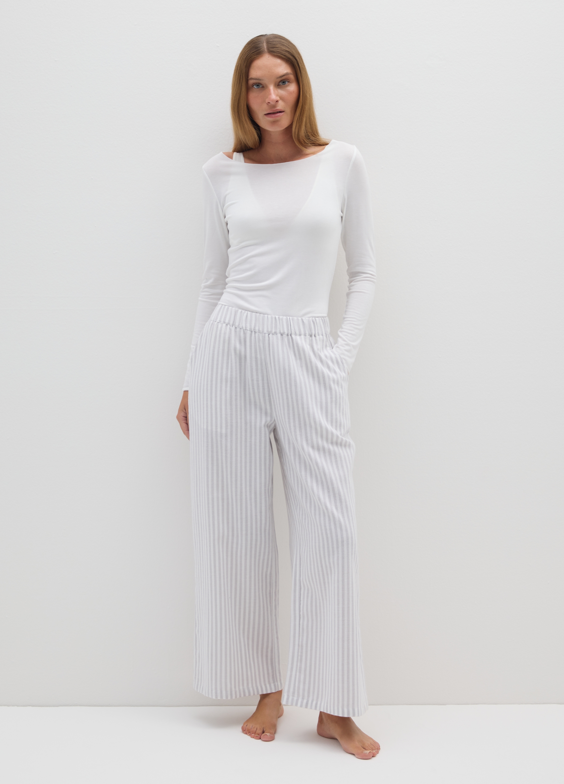 Pantalones Grises De Algodón Puro Regular Fit, Mujer, Blanco/gris, Talla: S