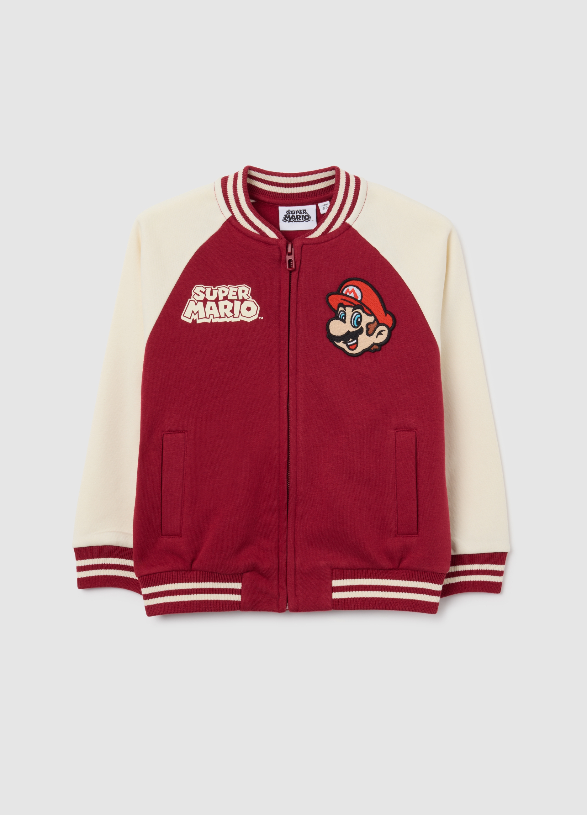 NINTENDO, Sudadera Infantil Con Cremallera En Mezcla De Algodón Multicolor De Ajuste Regular, Niño, Beige/Rojo, Talla: 3-4