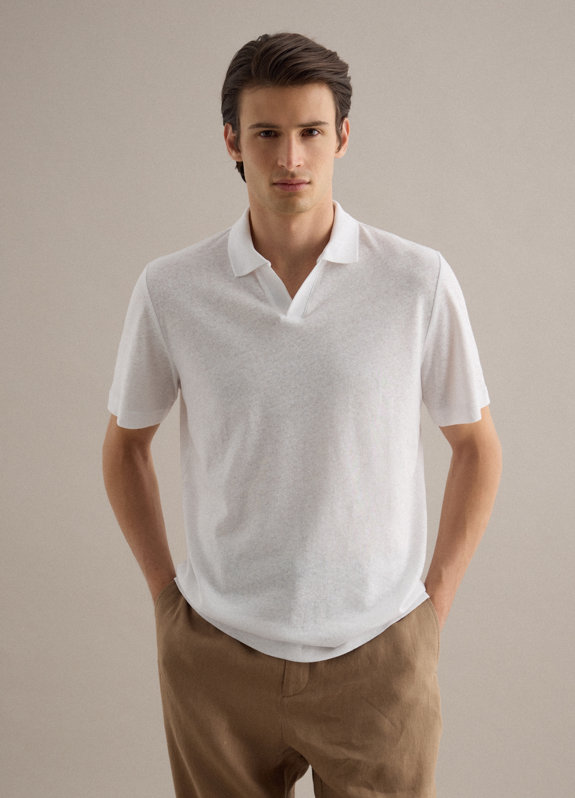 Piombo Contemporary, Polo Blanco En Mezcla De Lino Y Algodón Regular Fit, Hombre, Blanco óptico, Talla: S