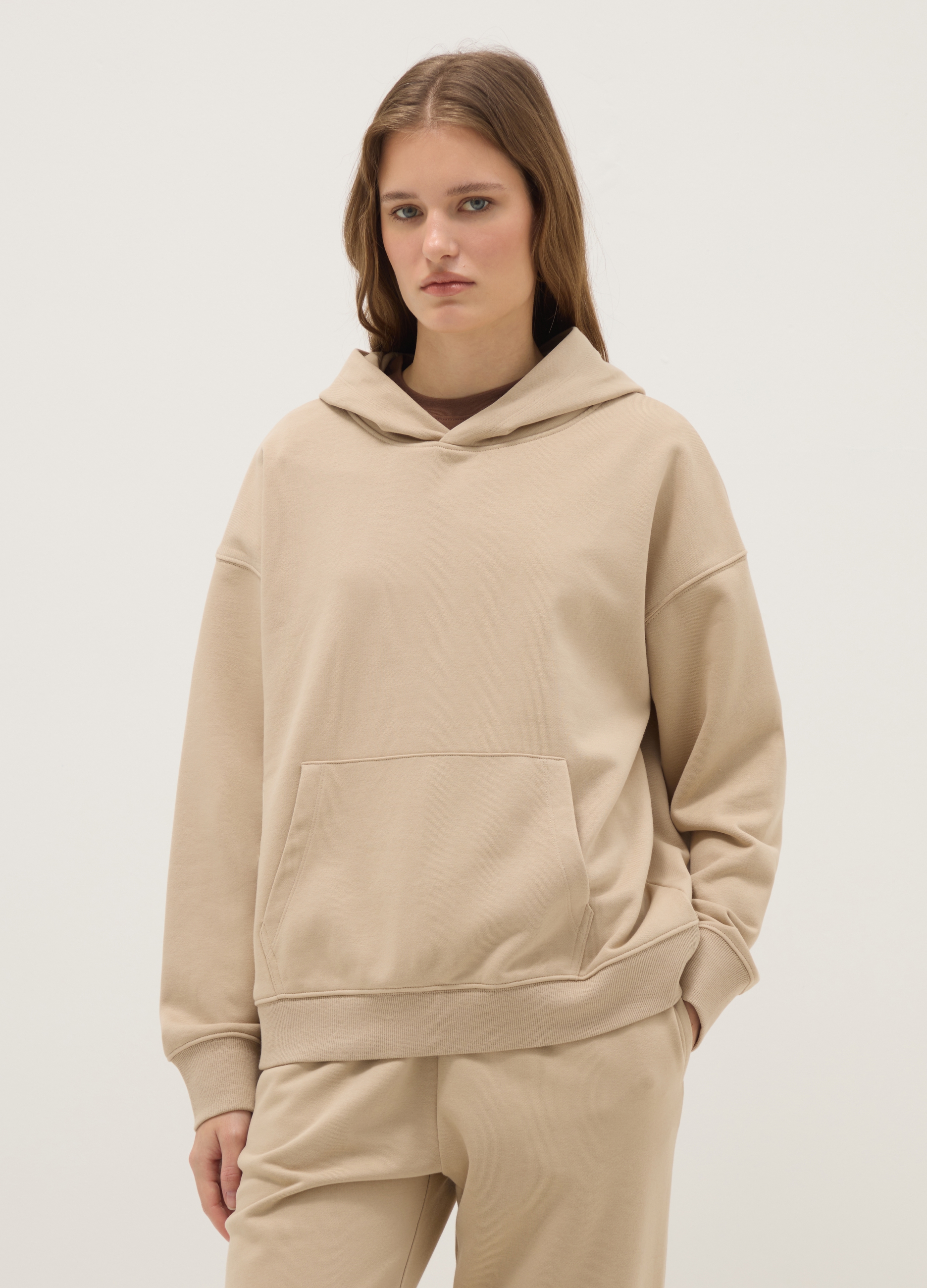 Sudadera Con Capucha Beige De Ajuste Regular De Mezcla De Algodón, Mujer, Beige Oscuro, Talla: XXL