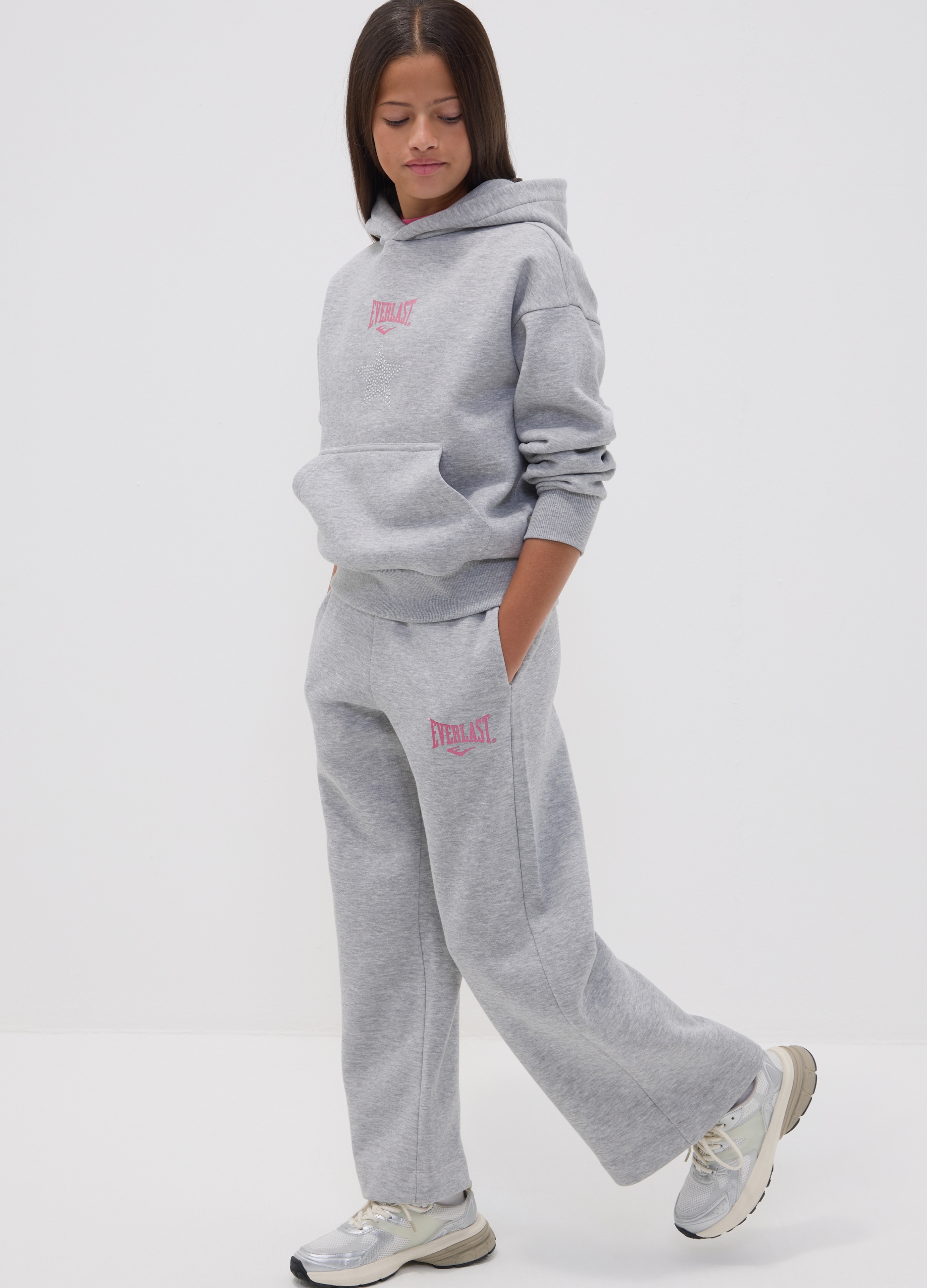 EVERLAST, Felpa Grigia Con Cappuccio In Misto Cotone Per Ragazza Regular Fit, Unisex, Grigio, Taglia: 10-11