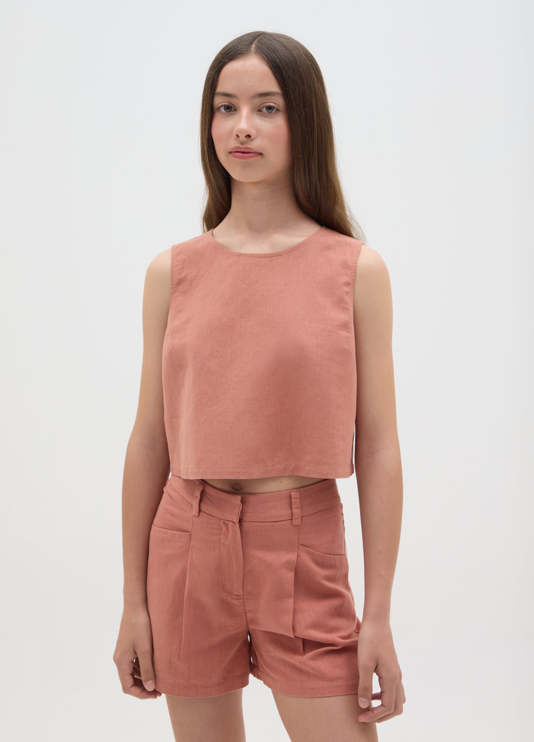 OVS, Top Da Ragazza In Misto Cotone E Lino Rosa Regular Fit, Bambina, Rosa, Taglia: 10-11