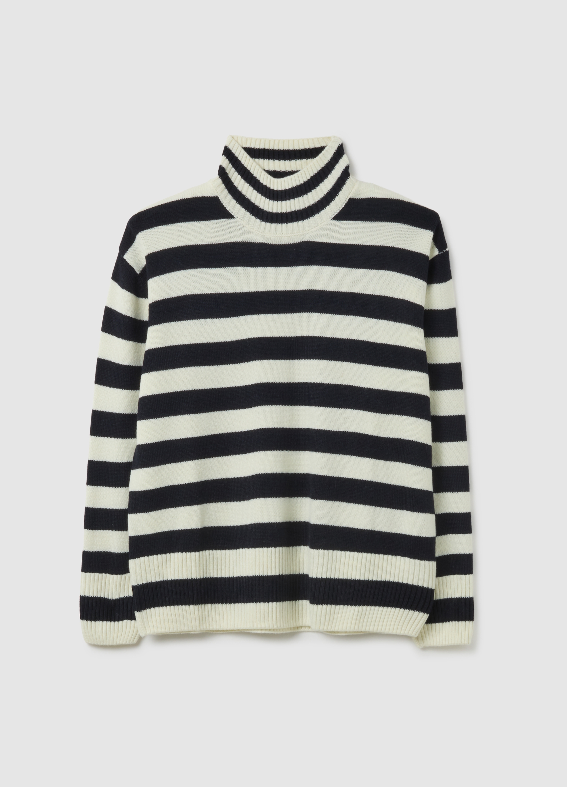 PIOMBO, Jersey De Rayas Multicolor De Cuello Alto Con Ajuste Holgado, Mujer, Negro/Blanco, Talla: 36