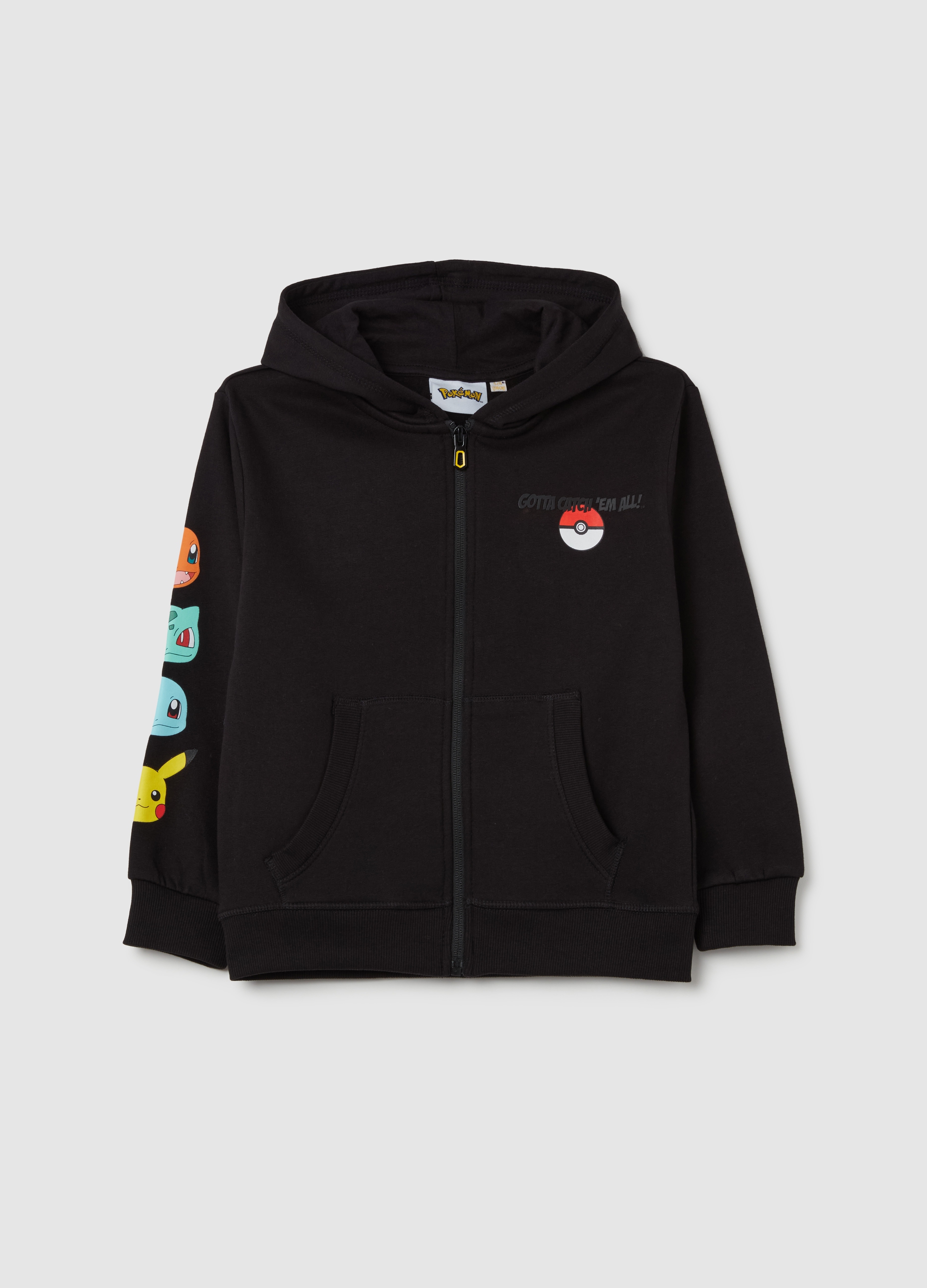 OVS KIDS, Full-zip Con Cappuccio E Stampa Pokemon, Bambino, Nero, Taglia: 5-6