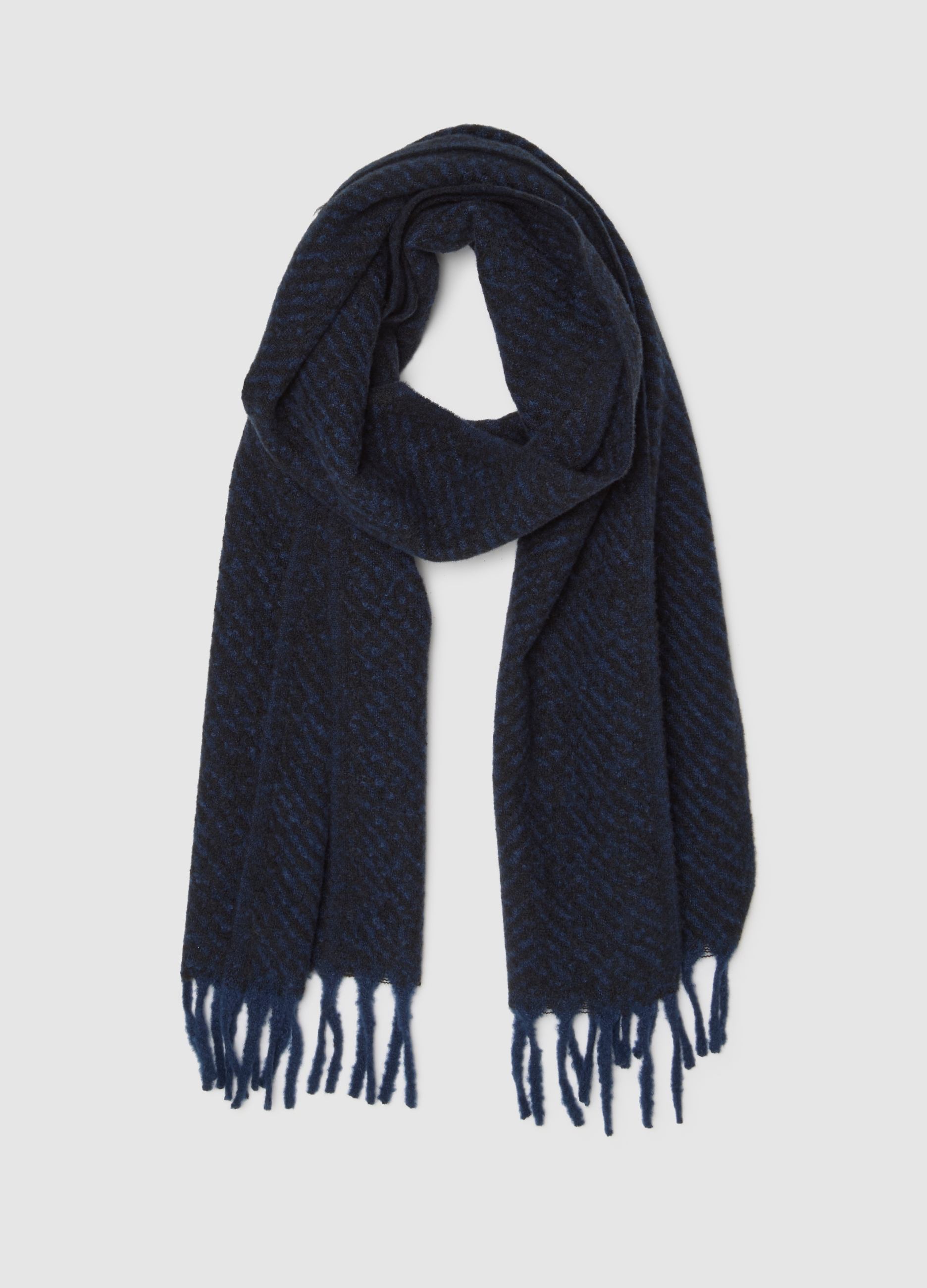 PIOMBO, Sciarpa Blu Con Frange, Uomo, Blu, Taglia: ONE SIZE