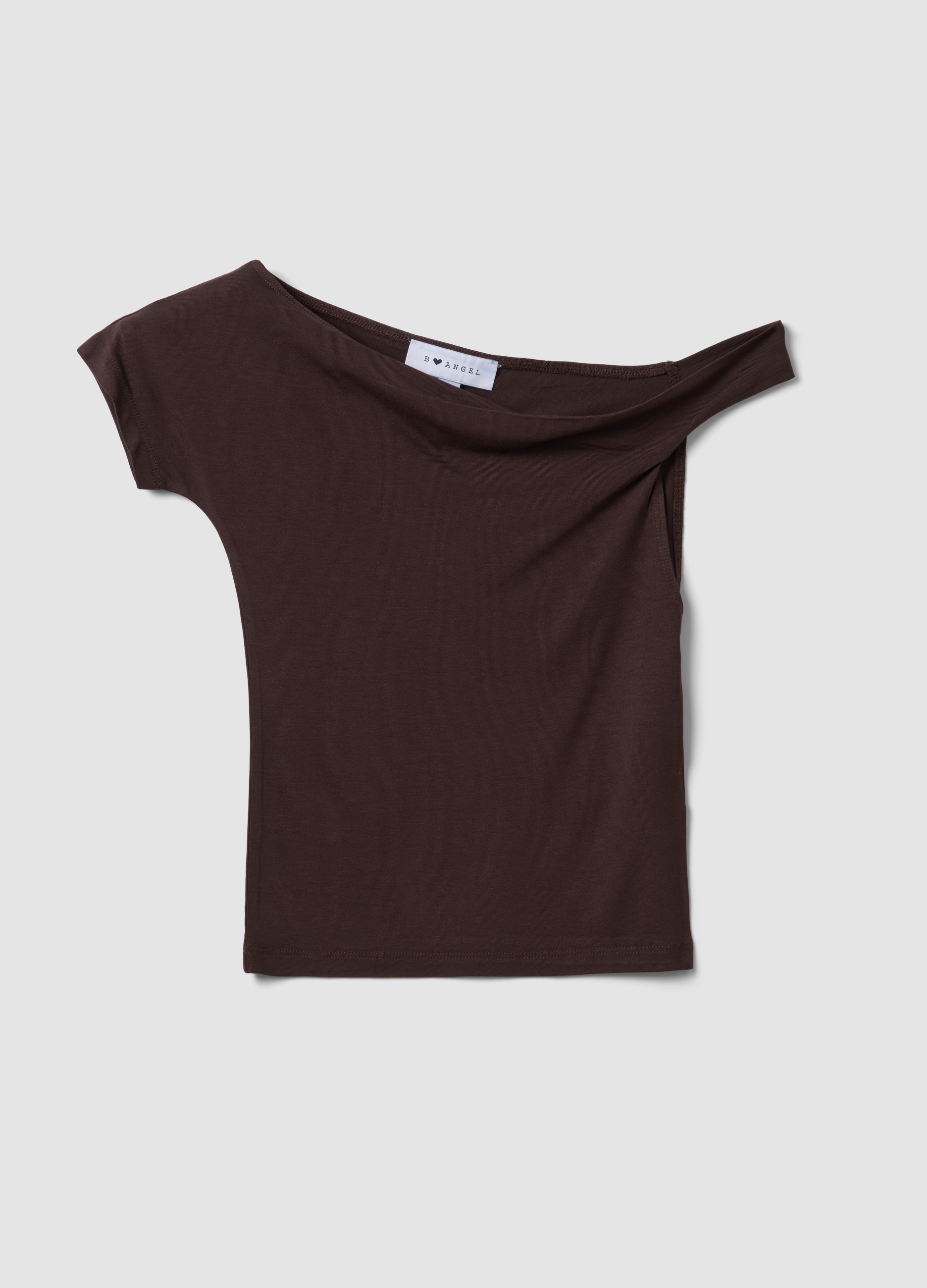 B.Angel, T-shirt Marrone In Viscosa Elasticizzato Con Scollo Madonna, Frau, Marrone, Größe, 34