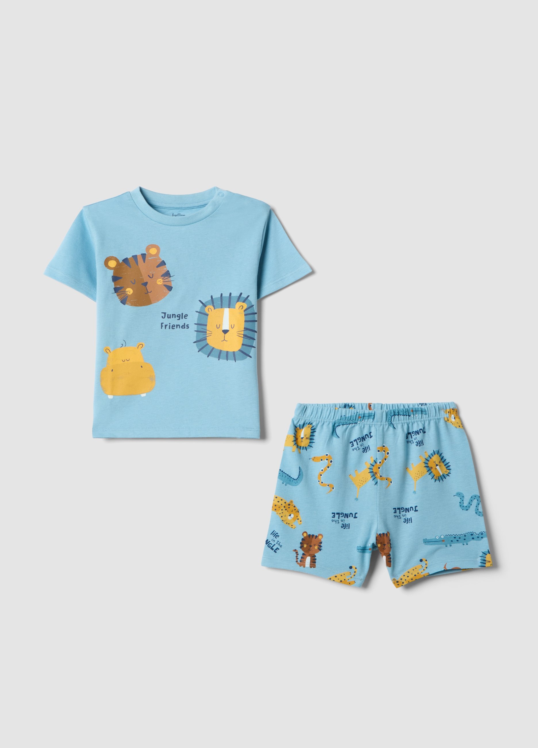 FAGOTTINO, Pijama De Bebé Azul Claro De Puro Algodón, Corte Regular, Con Animales, Niño, Azul Claro, Talla: 9-12