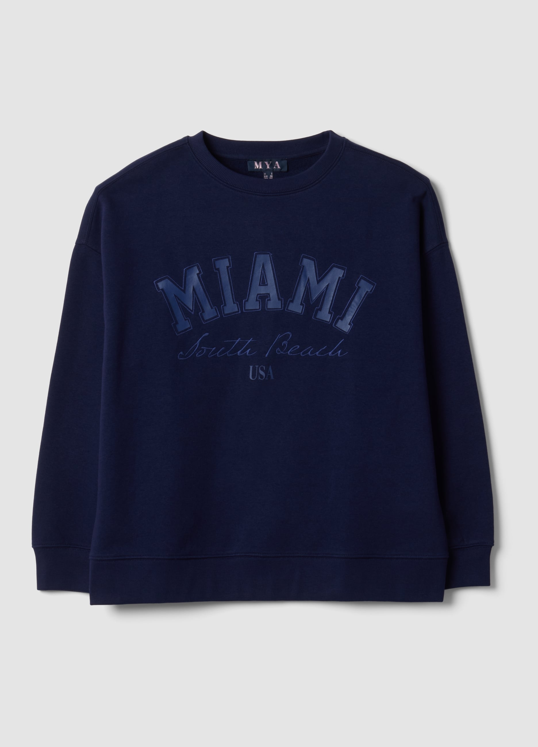 MYA, Felpa Blu In Misto Cotone Con Scritta Miami, Donna, Blu, Taglia: M
