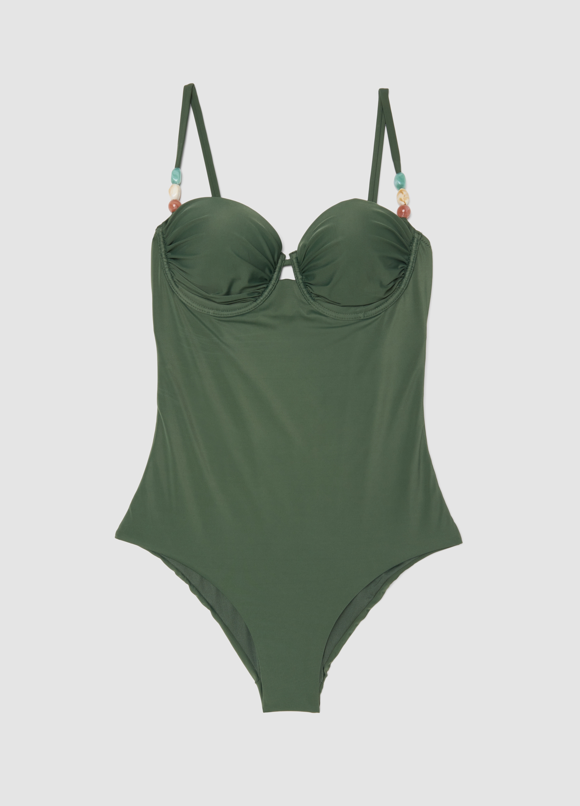 Bañador Verde De Una Pieza Elástico Con Piedras, Mujer, Verde oscuro, Talla: 6
