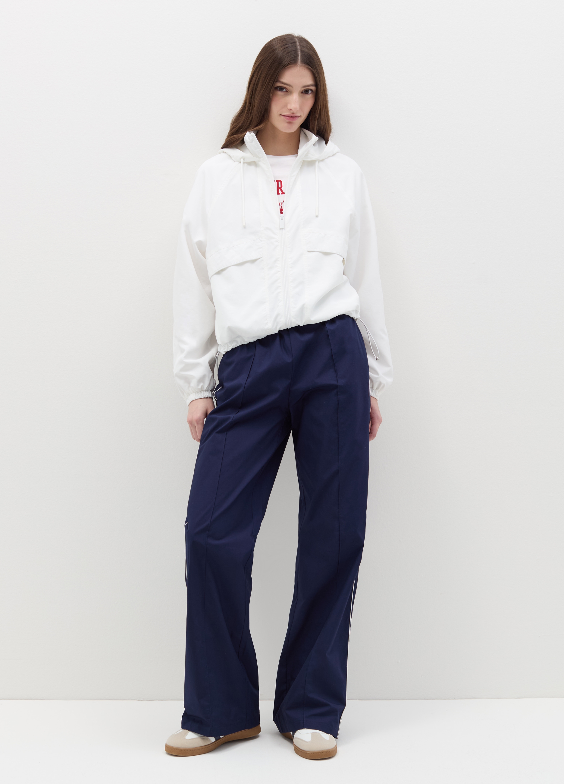 OVS, Joggers In Popeline Con Profilo A Contrasto, Donna, Blu, Taglia: XS