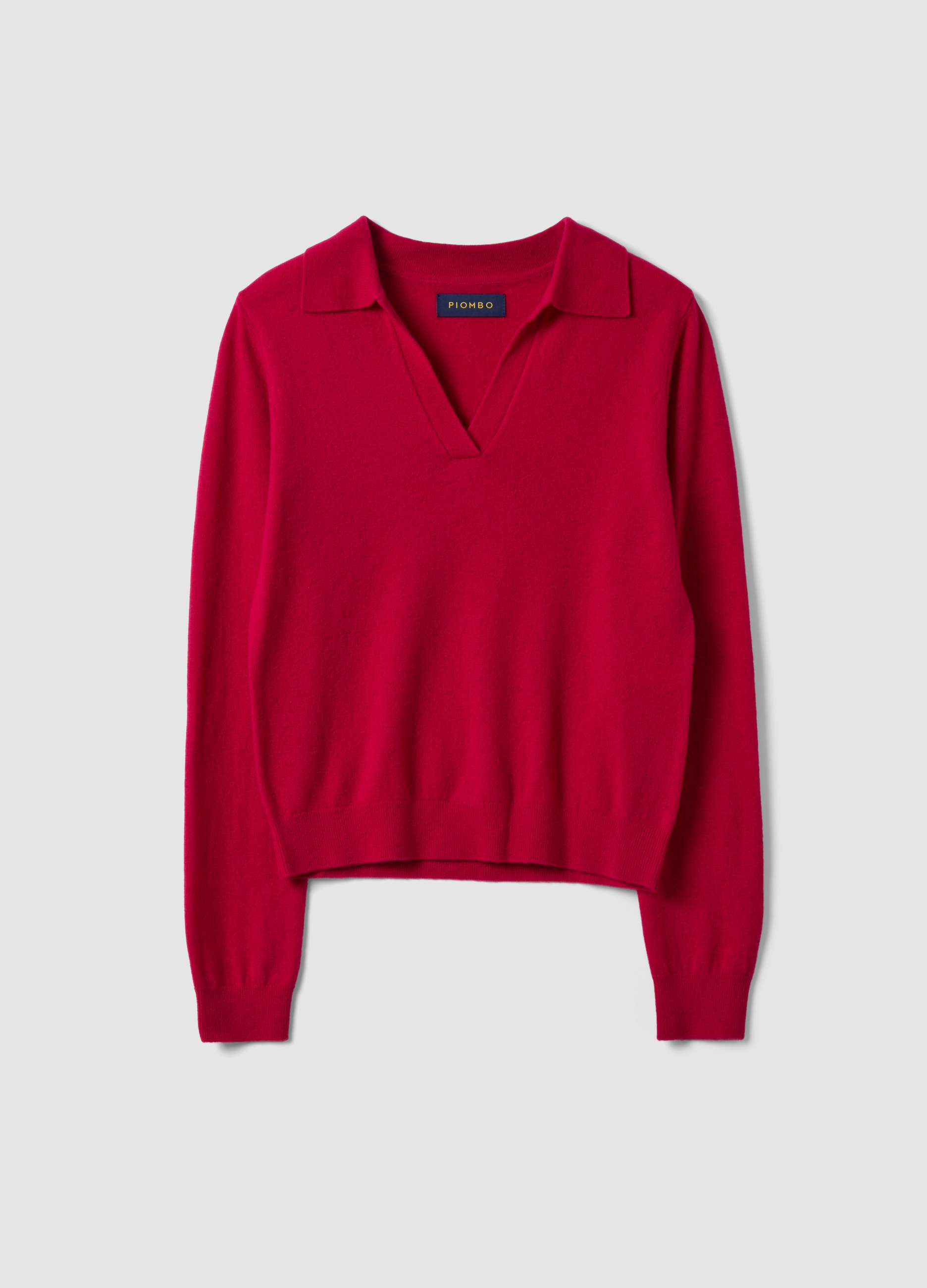 PIOMBO, Maglia Rossa In Pura Lana Con Colletto Polo, Donna, Rosso, Taglia: XL