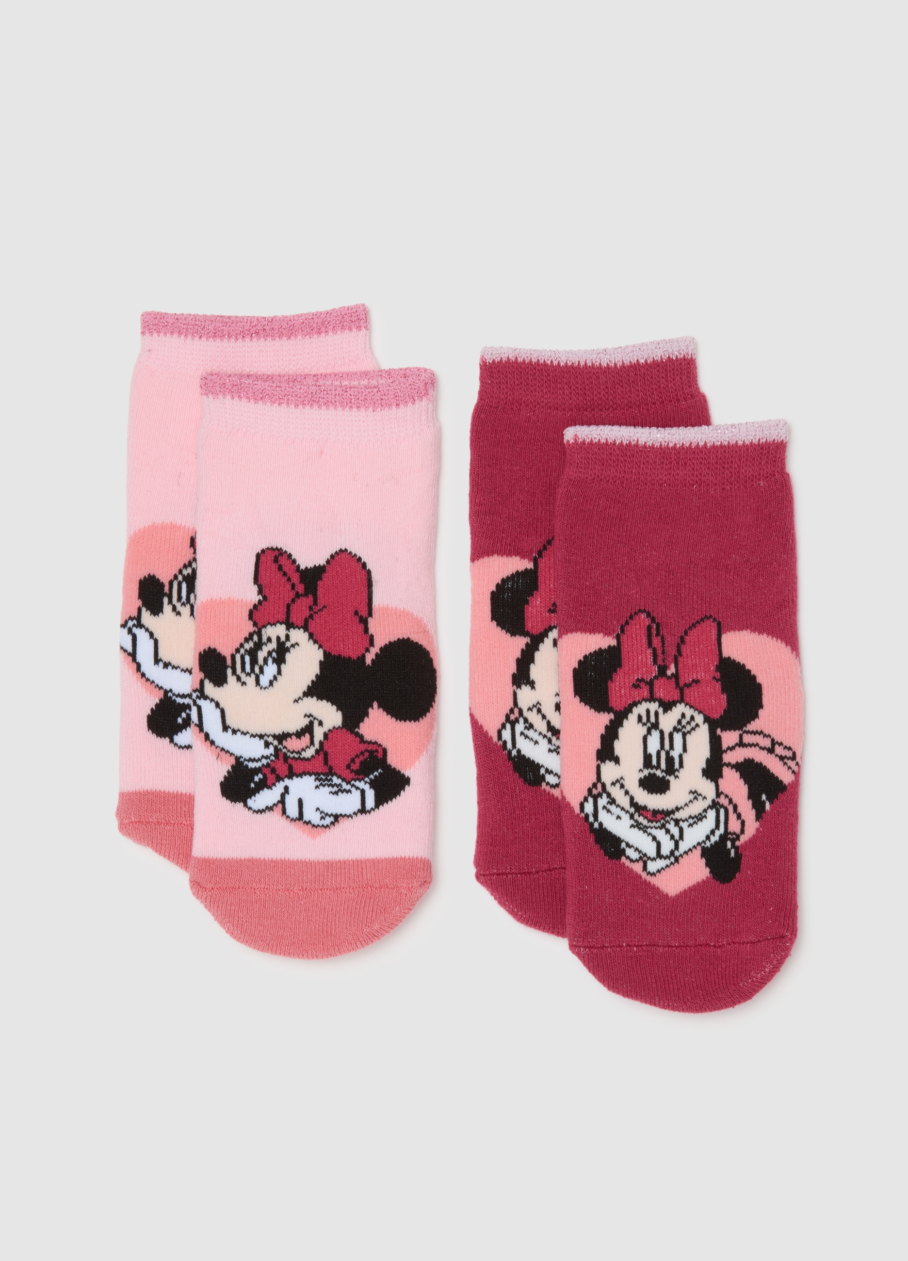 OVS, Set Bipack Calzini Da Bambina In Cotone Multicolor Con Minnie, Mädchen, Rosa/Rot, Größe: 6-12