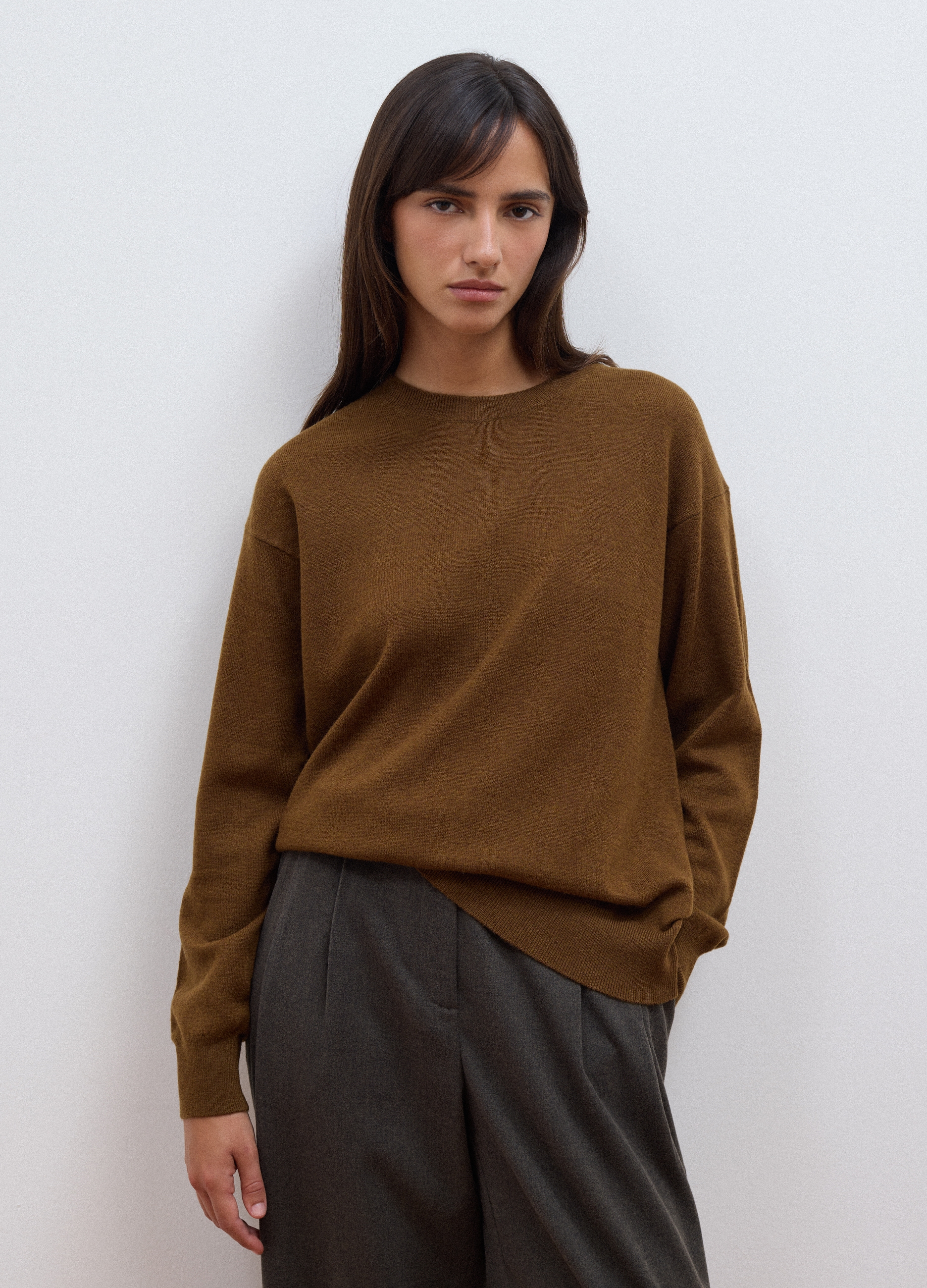 LES COPAINS, Maglia Marrone In Pura Lana A Girocollo Over Fit, Donna, Marrone, Taglia: L