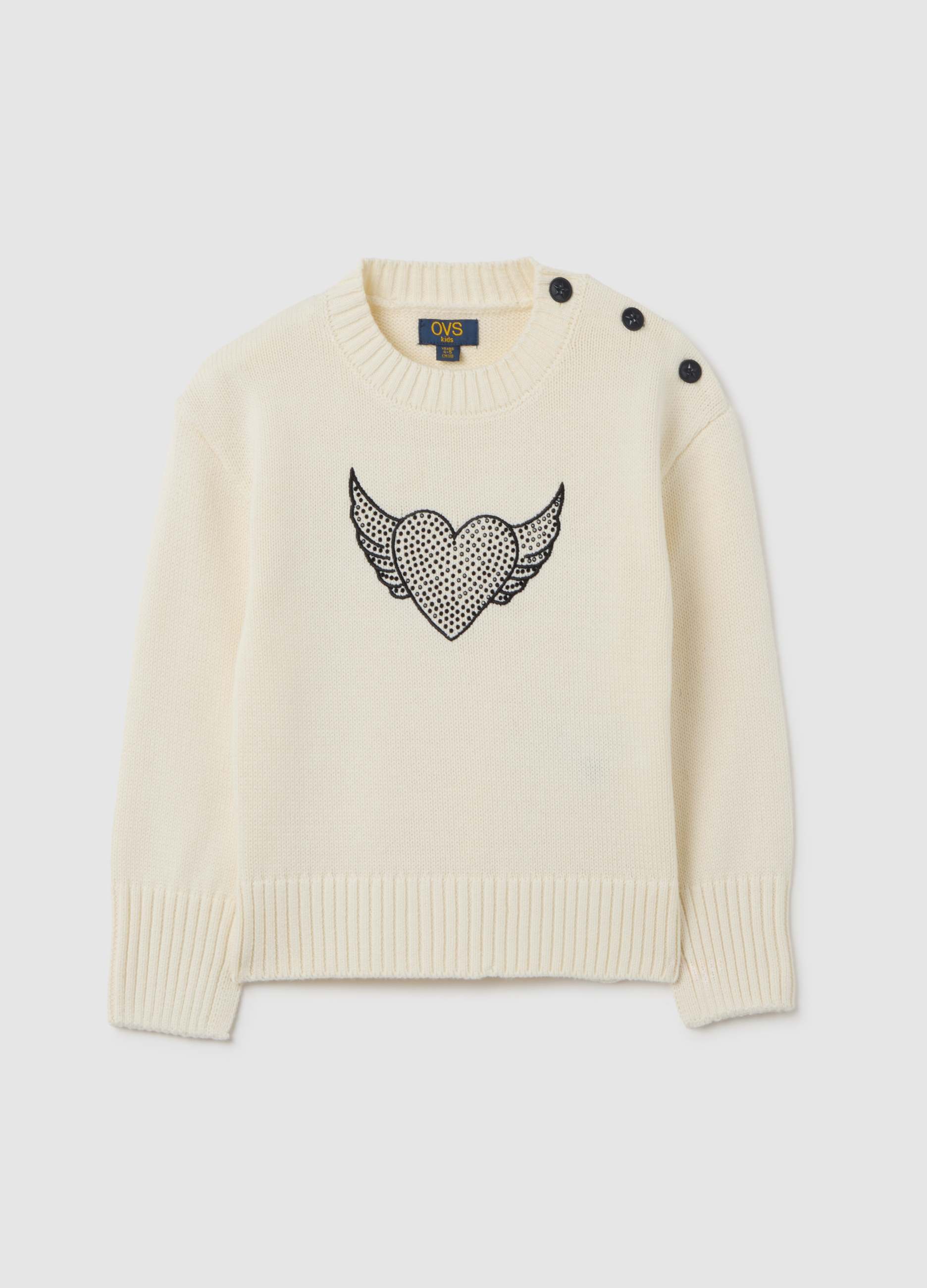 Maglione Bianco Per Bambina Con Cuore Ricamato, Niña, Beige, Talla: 3-4