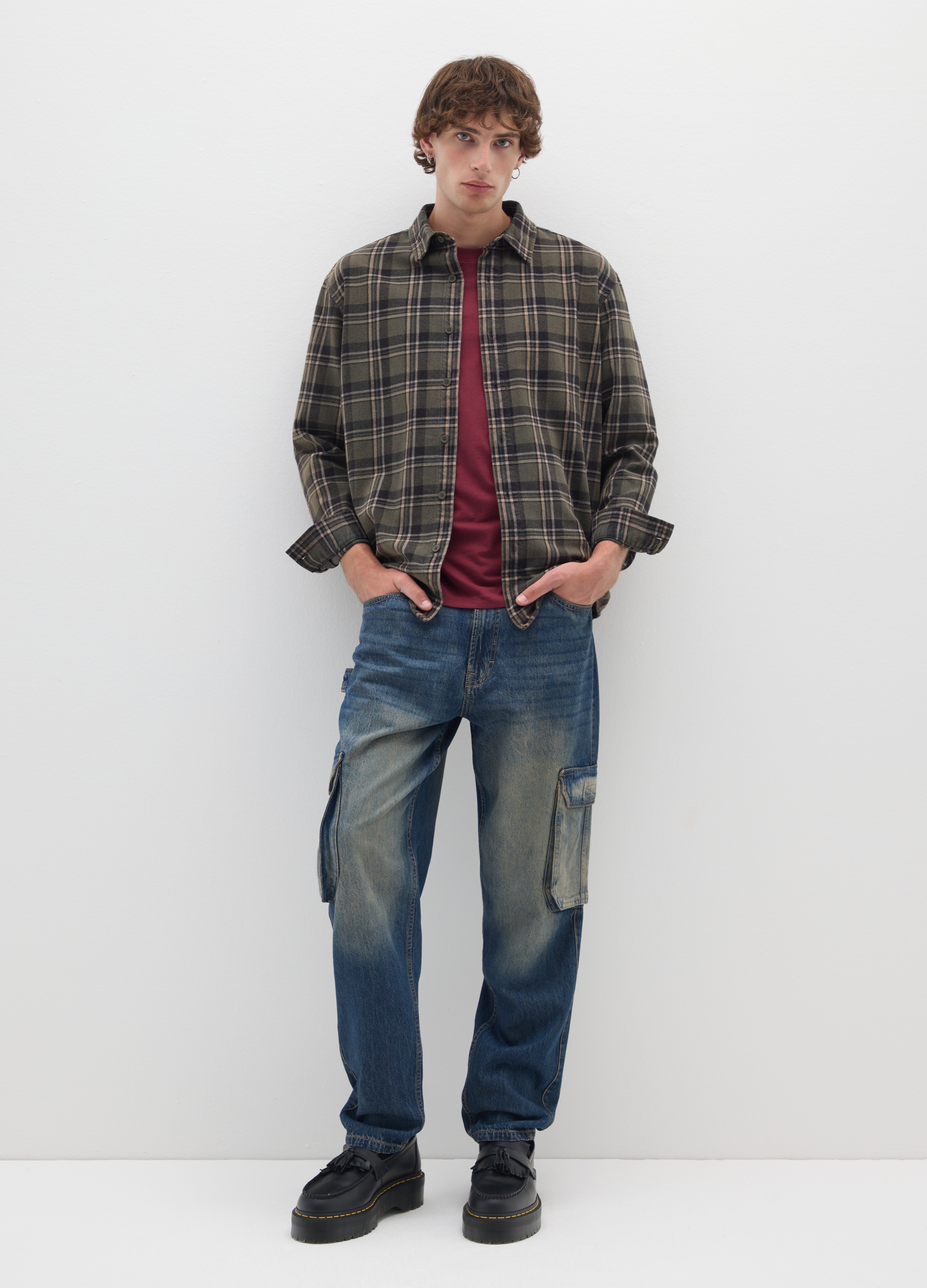 B.ANGEL, Camicia In Puro Cotone A Quadri Over Fit, Uomo, Multicolor, Taglia: L