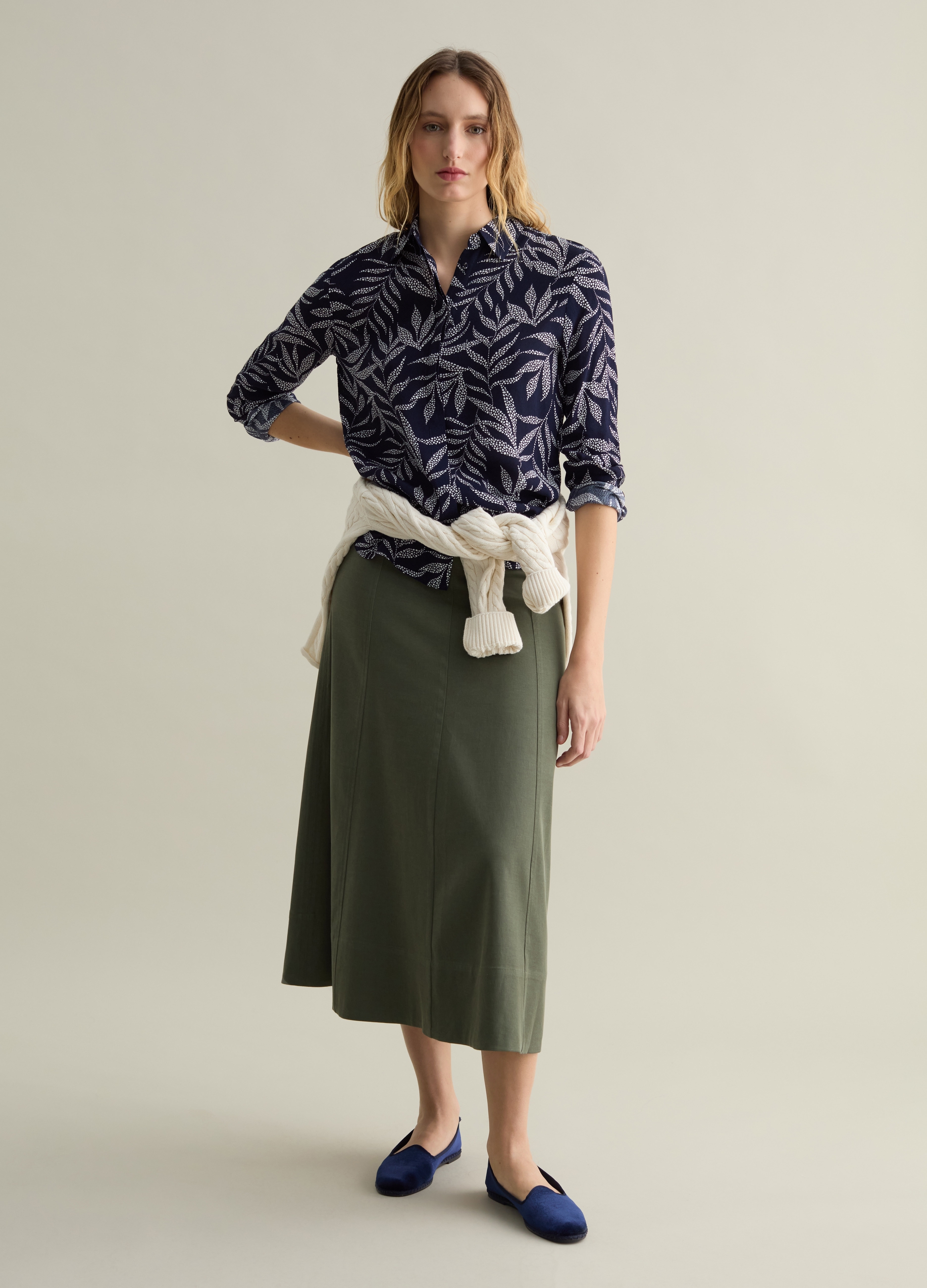 PIOMBO, Camicia In Viscosa Stampa Foliage, Donna, Blu, Taglia: S