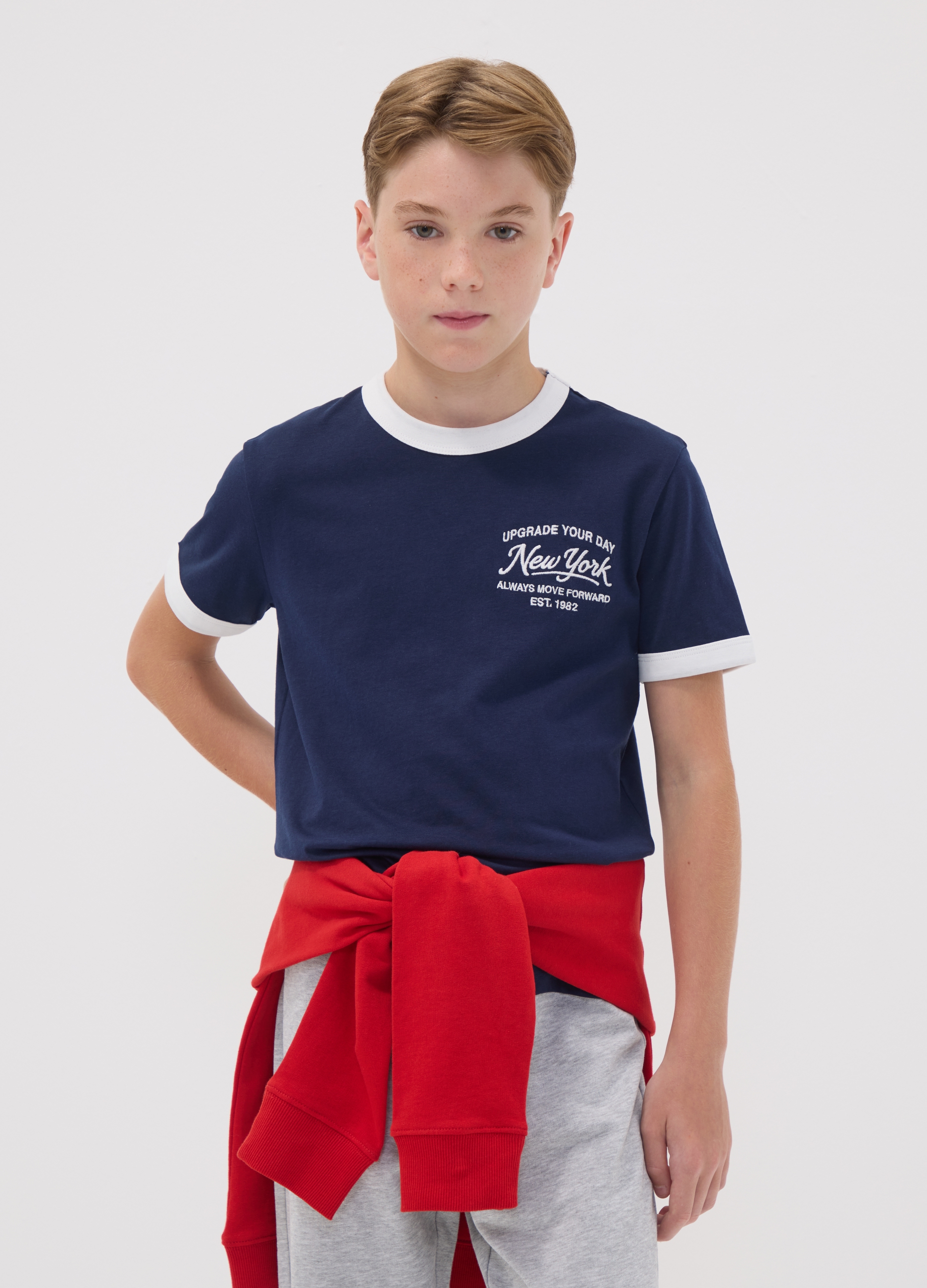 OVS KIDS, T-shirt Blu In Puro Cotone Organico Con Stampa Relaxed Fit Per Ragazzo, Bambino, Blu, Taglia: 11-12
