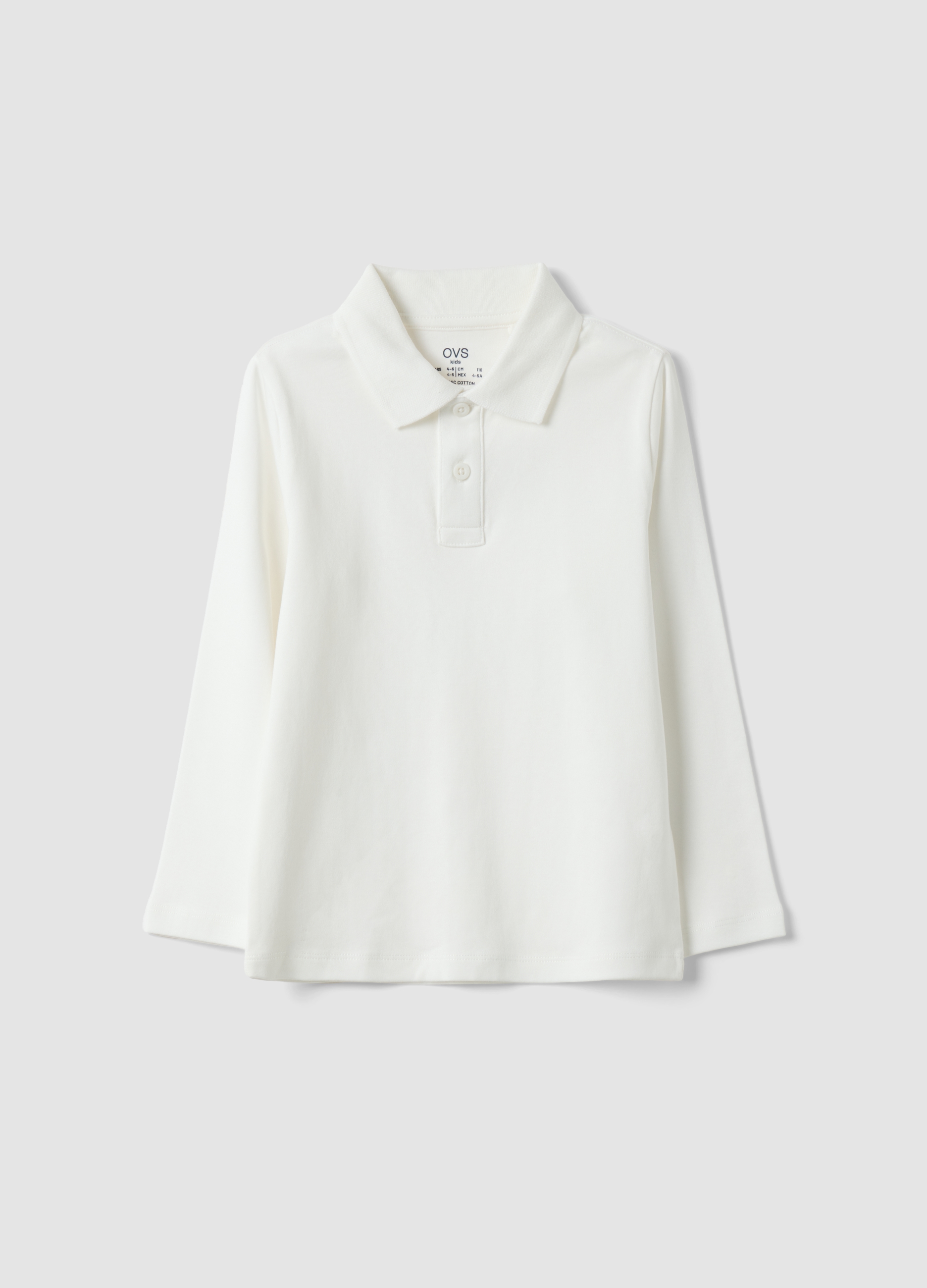 OVS KIDS, Polo Bianca In Puro Cotone Organico A Maniche Lunghe, Bambino, Bianco, Taglia: 3-4