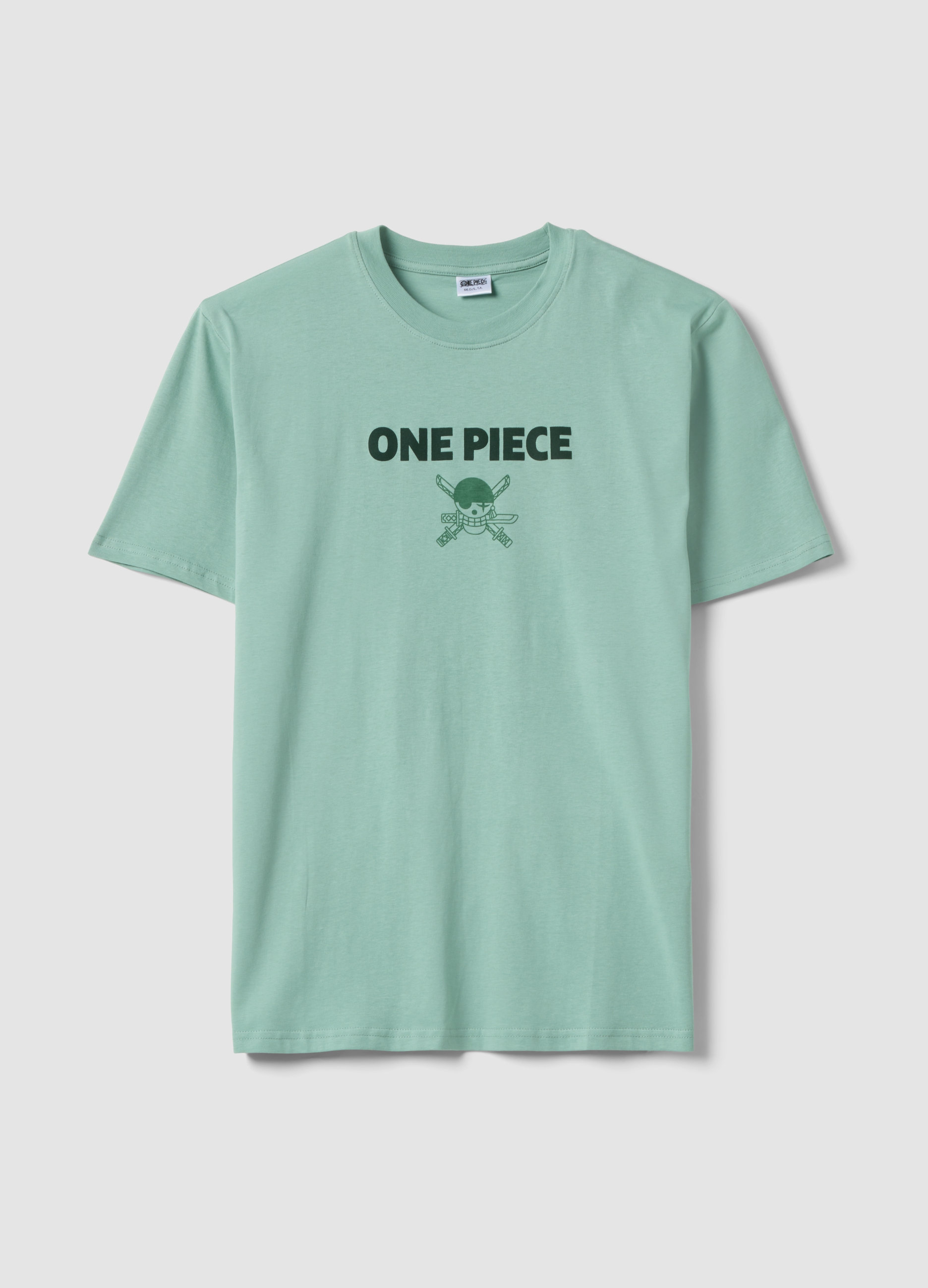OVS, T-shirt Verde Con Scritta One Piece In Puro Cotone Relaxed Fit, Uomo, Verde, Taglia: S