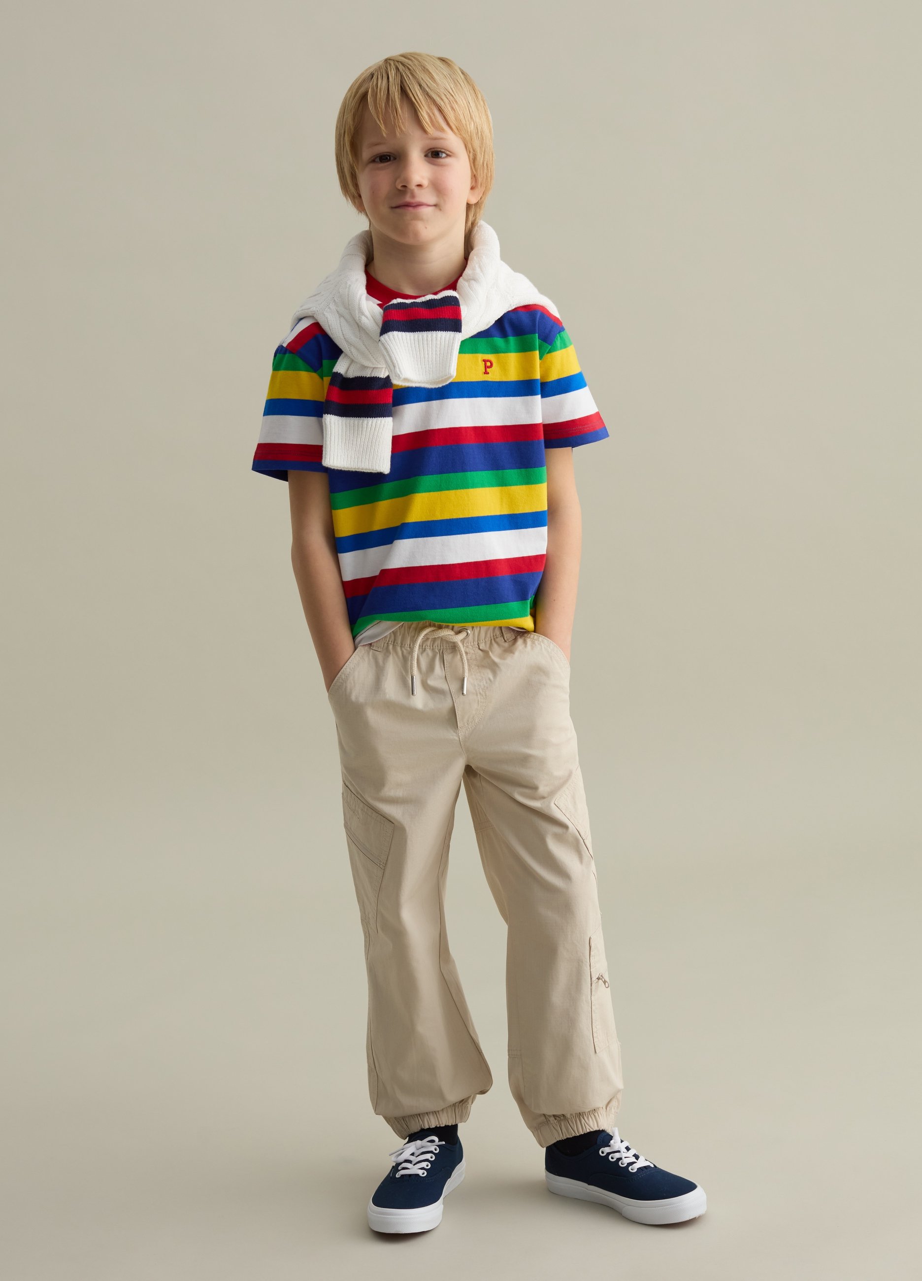 PIOMBO, Joggers Parachute De Tela De Algodón, Niño, Beige Claro, Talla: 10