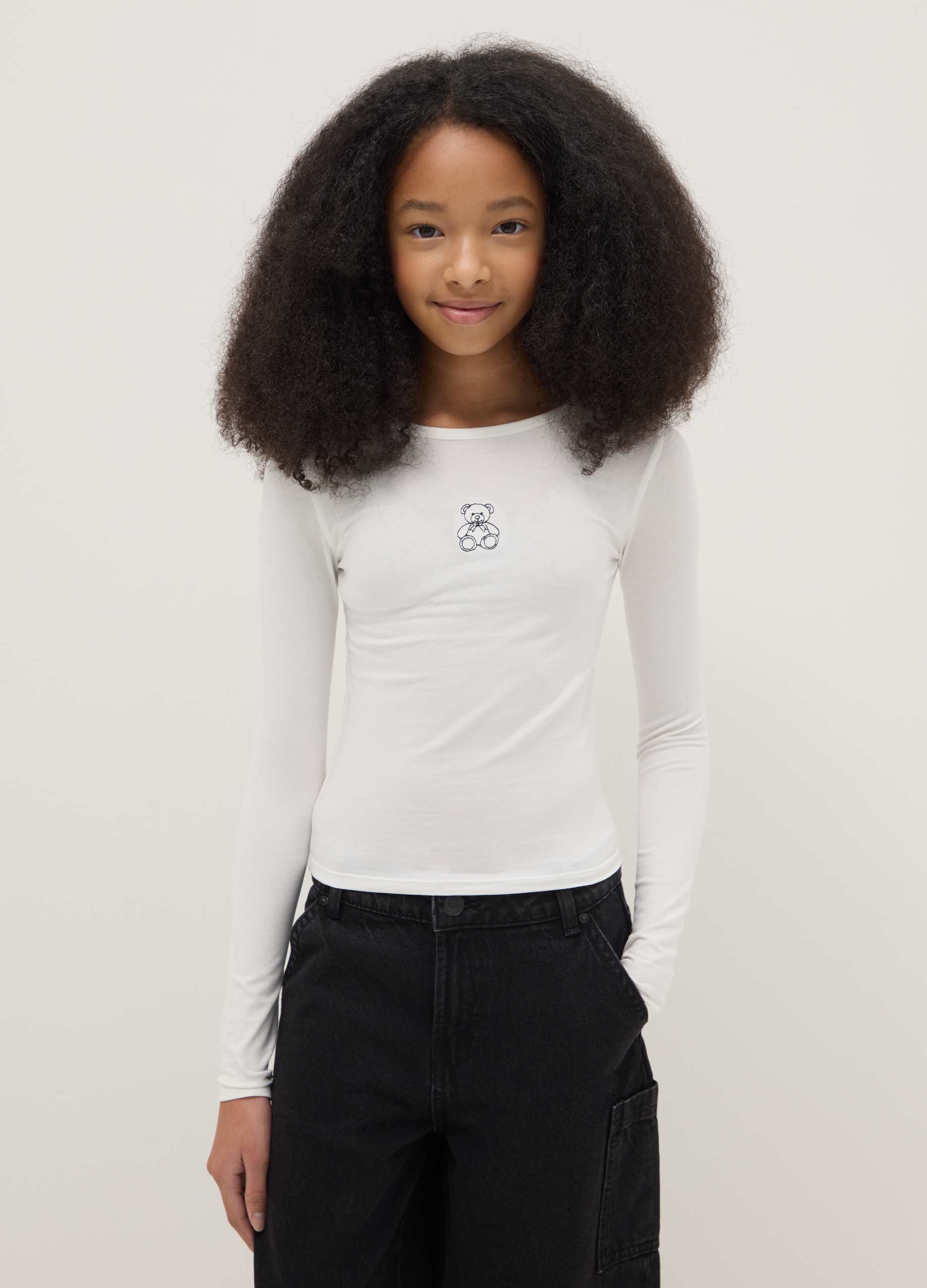 OVS KIDS, T-shirt Bianca A Maniche Lunghe Da Ragazza In Misto Cotone Slim Fit, Bambina, Bianco, Taglia: 10-11