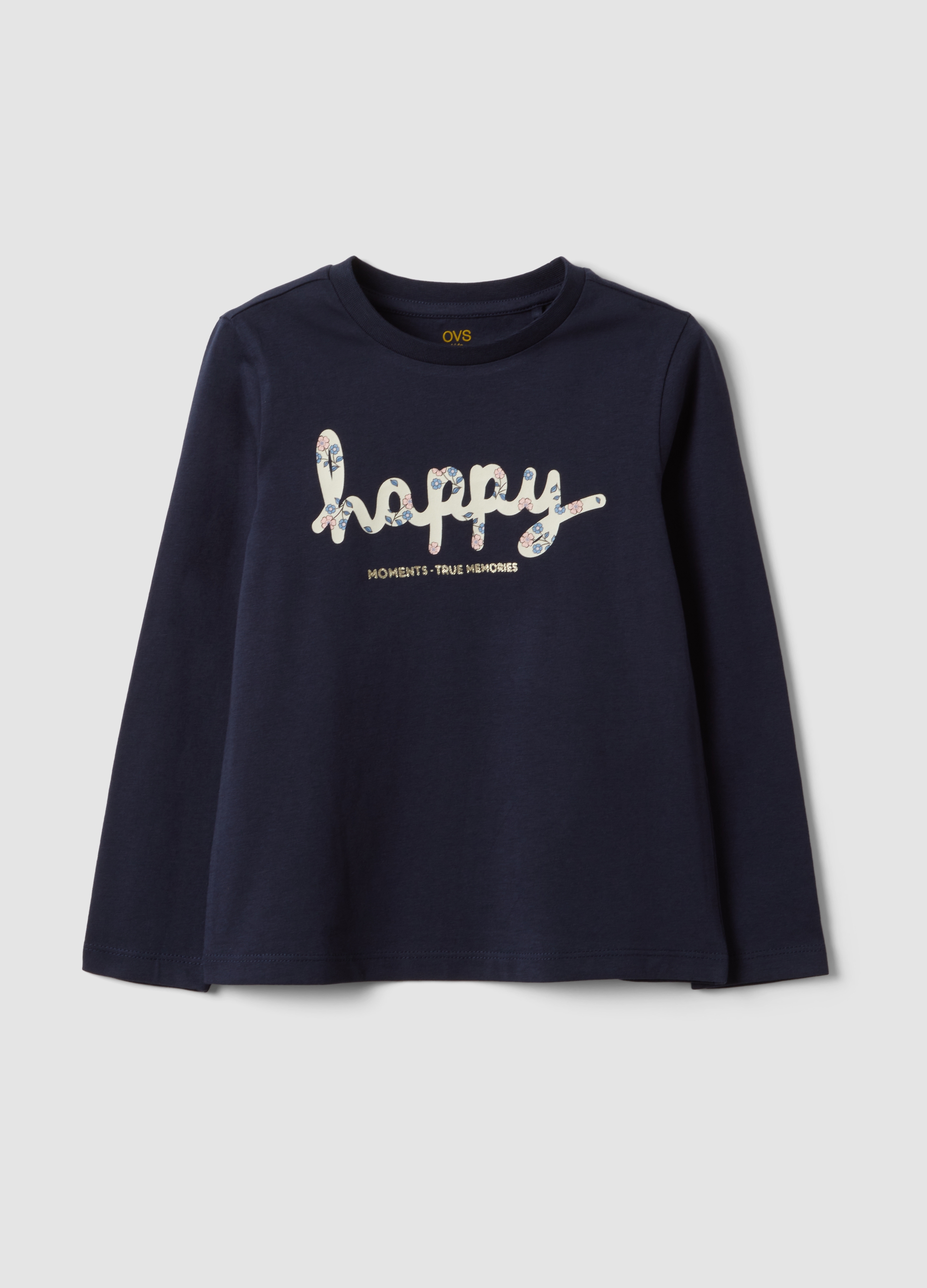 OVS KIDS, T-shirt Blu In Puro Cotone Organico Con Stampa Frontale, Bambina, Blu, Taglia: 4-5