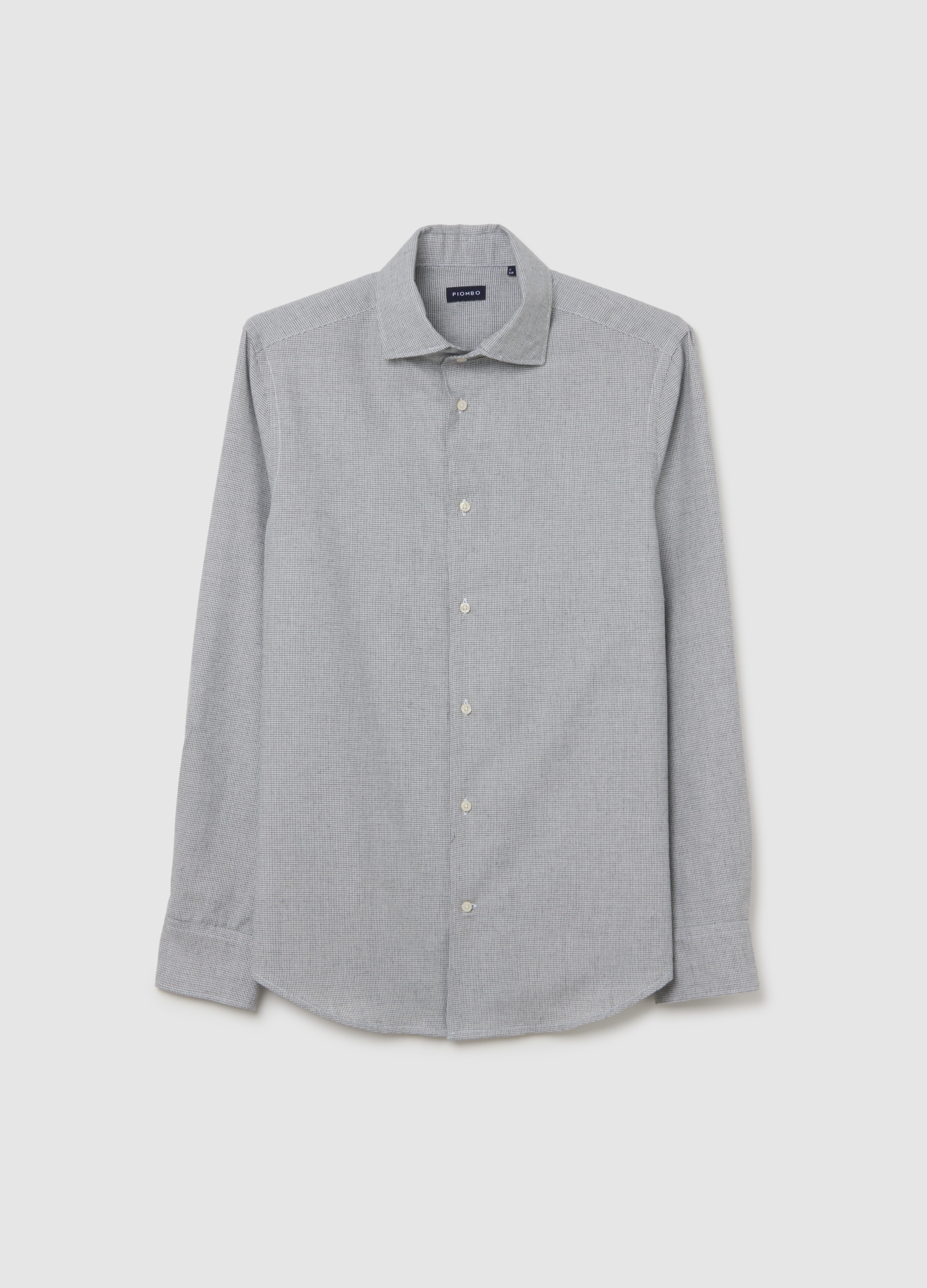Piombo Contemporary, Camisa Gris A Cuadros En Mezcla De Algodón Ajuste Regular, Hombre, Gris jaspeado, Talla: L