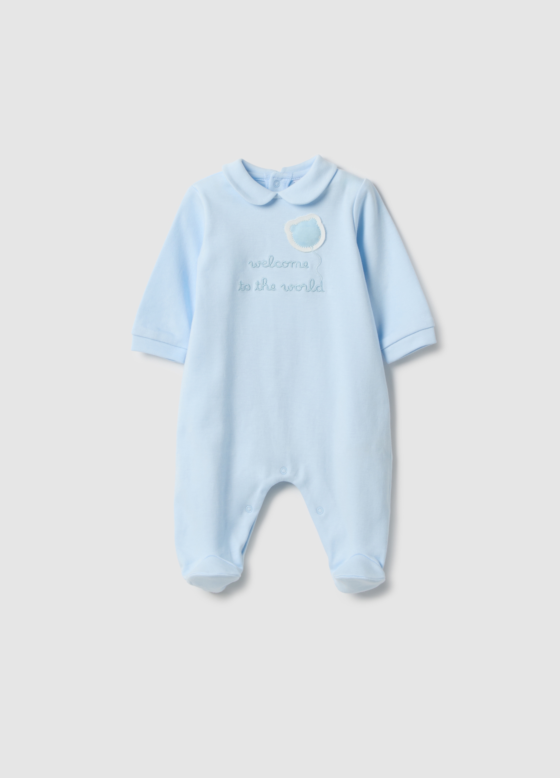 FAGOTTINO, Tutina Azzurra In Puro Cotone Da Neonato Con Maniche Lunghe E Ricami, Azzurro, Taglia: 0-1