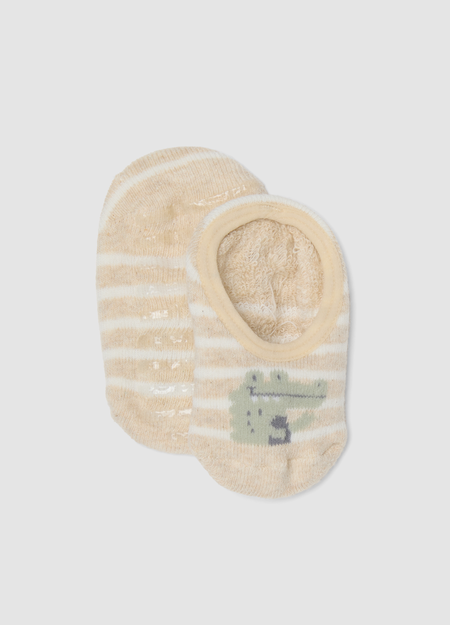 FAGOTTINO, Calze Antiscivolo Beige In Cotone Organico Elasticizzato Con Coccodrillo, Bambino, Beige, Taglia: 12-18