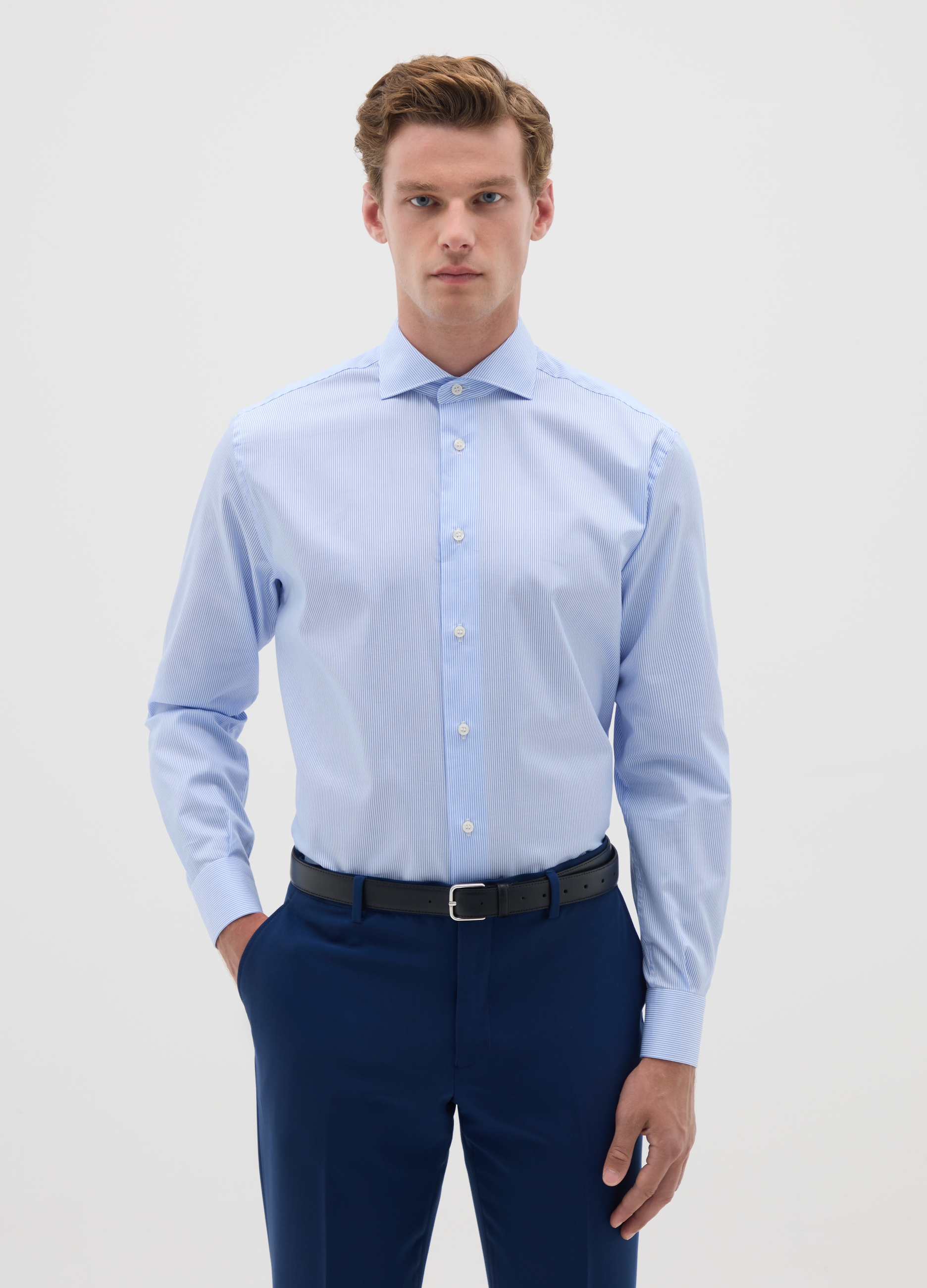 Camisa De Hombre Azul De Algodón Puro Fácil De Planchar, Hombre, Azul claro, Talla: 43