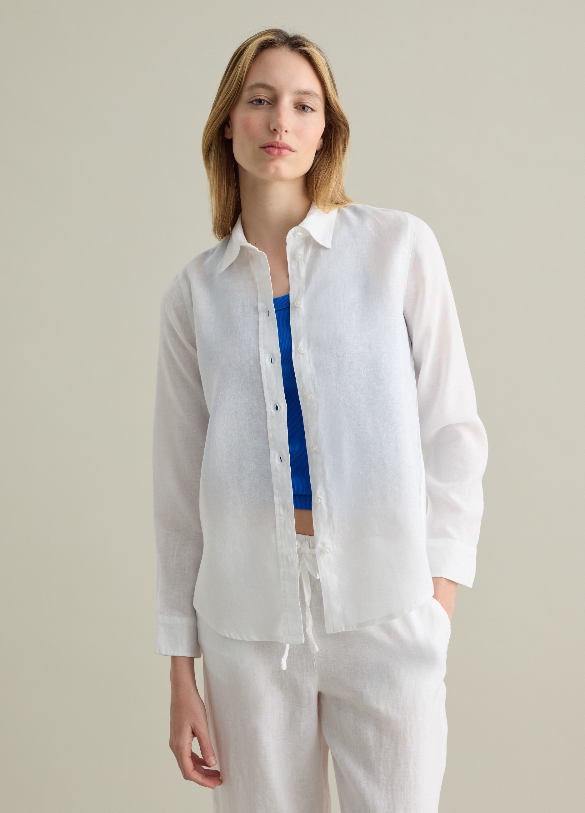 PIOMBO, Camicia Regular Fit In Lino Bianca, Donna, Bianco, Taglia: XS