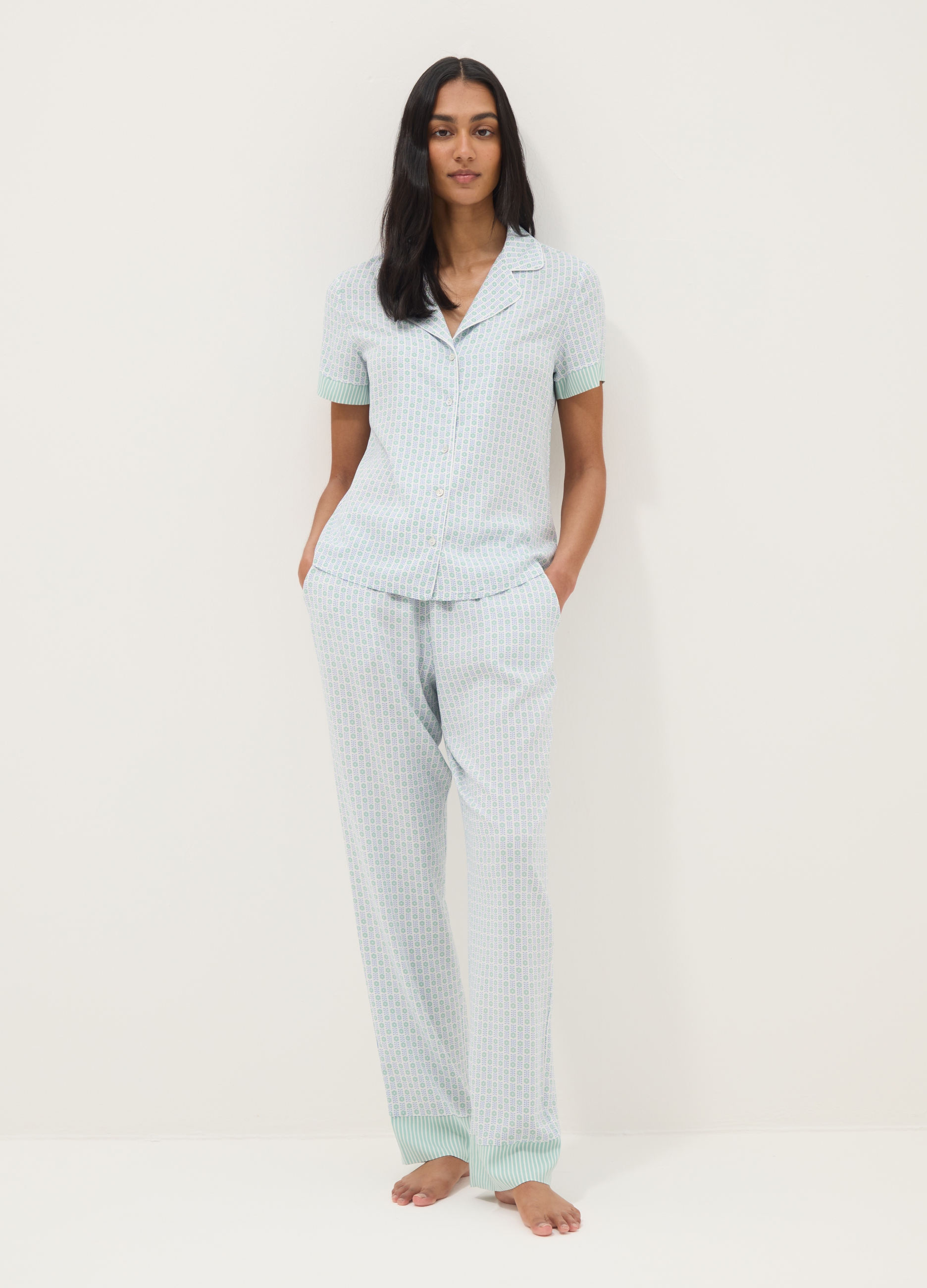 Ovs Damen Multicolor Pyjamahose Aus Reiner Viskose, Mehrfarbig Mit Geometrischem Muster, Reguläre Passform, Frau, Größe: S