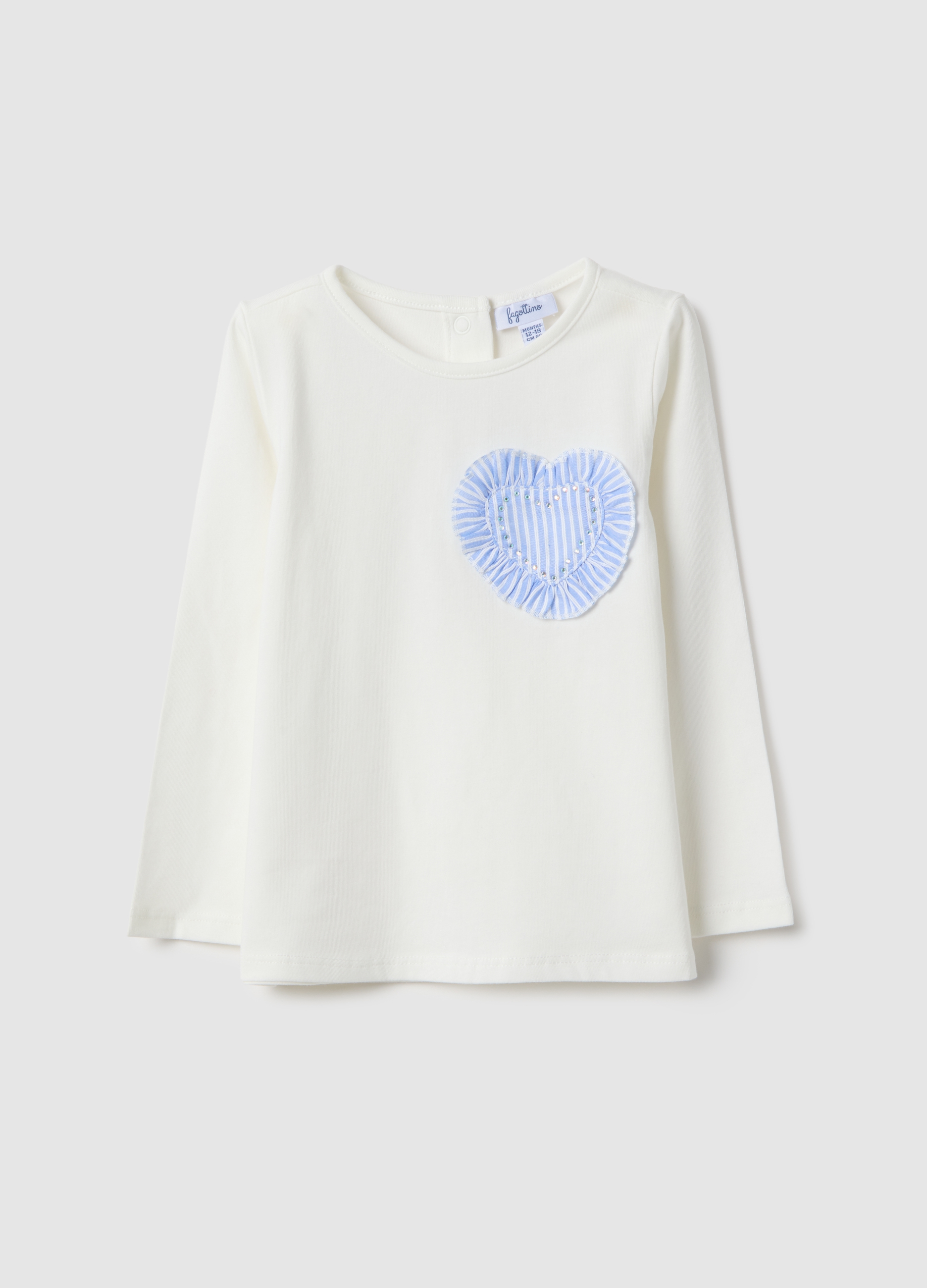 FAGOTTINO, Camiseta Blanca De Algodón Elástico Regular Fit Con Corazón Para Niñas, Niña, Blanco óptico, Talla: 12-18