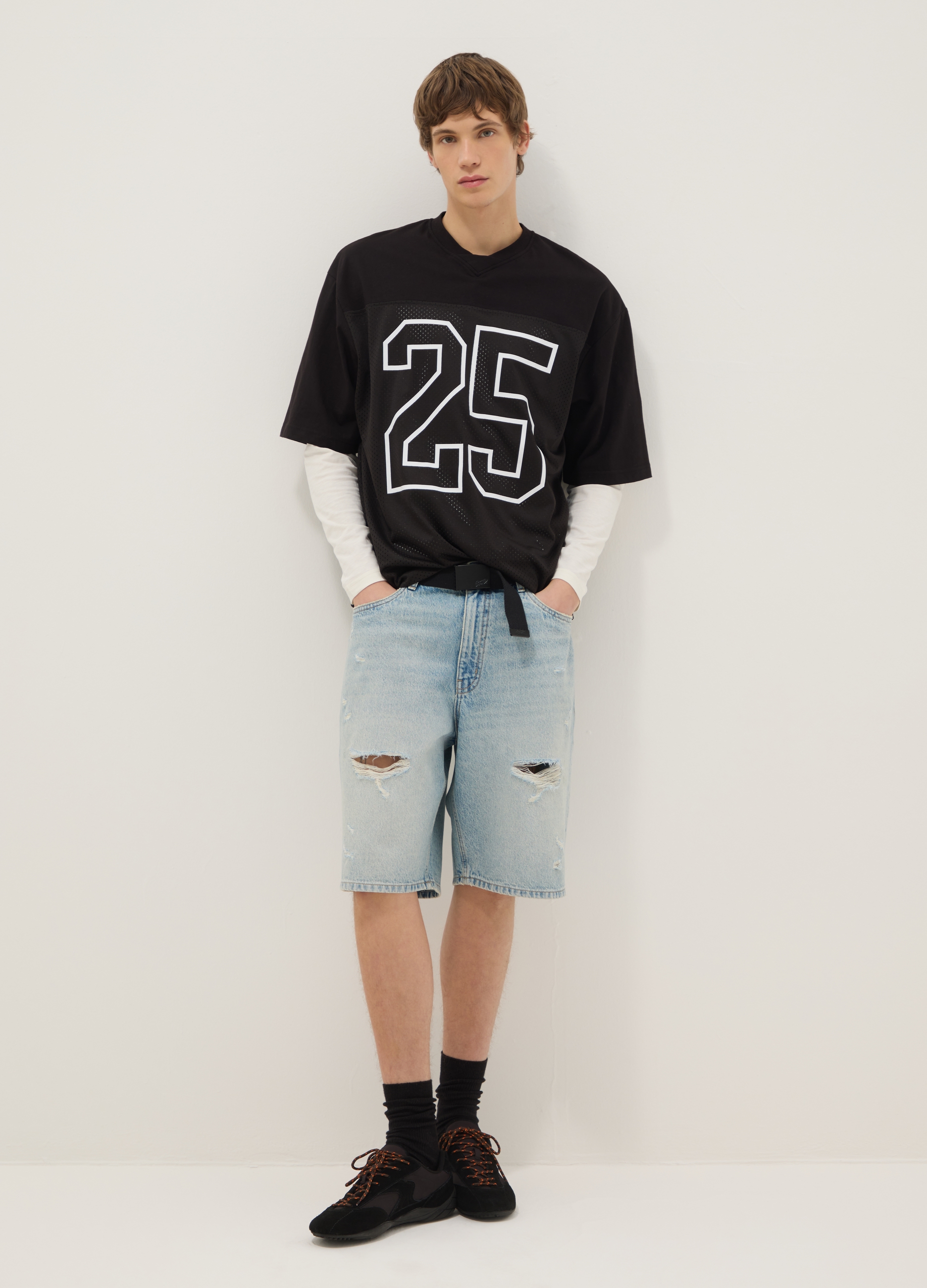 B.ANGEL, Pantalones Cortos De Mezclilla Azul Puro Con Ajuste Skater Y Rasgaduras, Hombre, Azul claro, Talla: 50