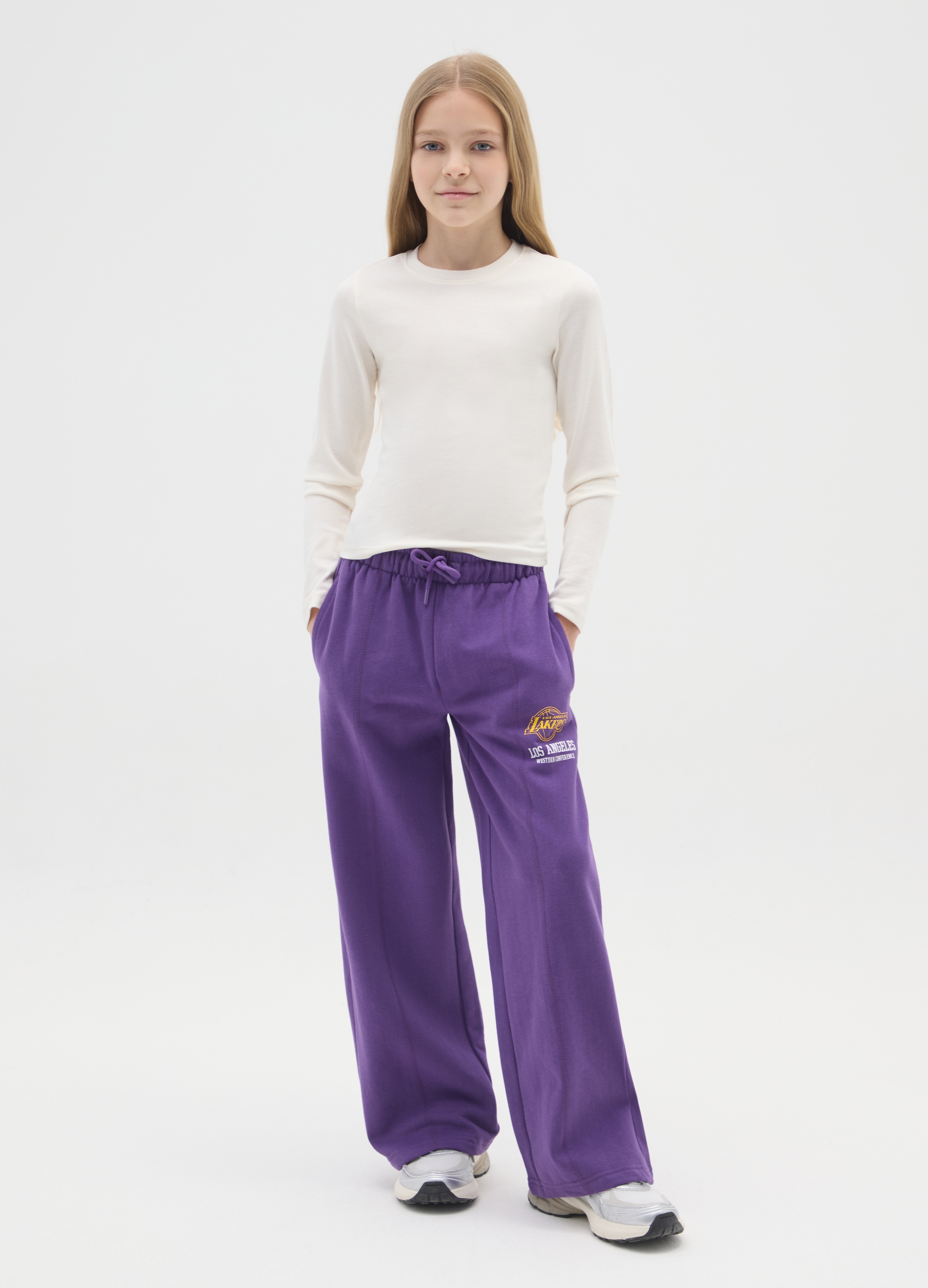 NBA, Pantaloni Culotte Viola Da Ragazza In Misto Cotone Con Stampa Lakers, Bambina, Viola, Taglia: 11-12