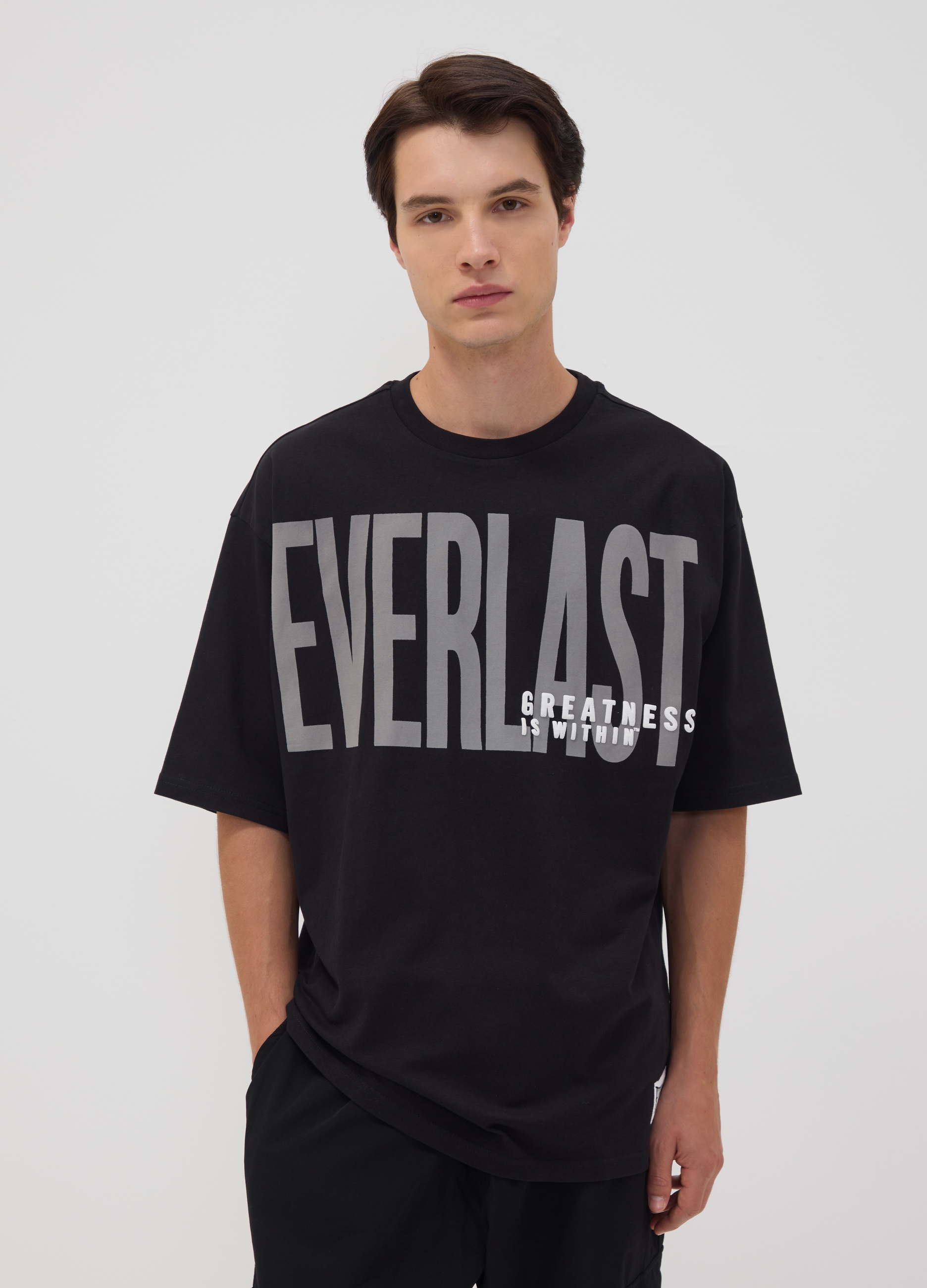 EVERLAST, T-shirt Nera In Puro Cotone Con Logo Frontale, Unisex, Nero, Taglia: S