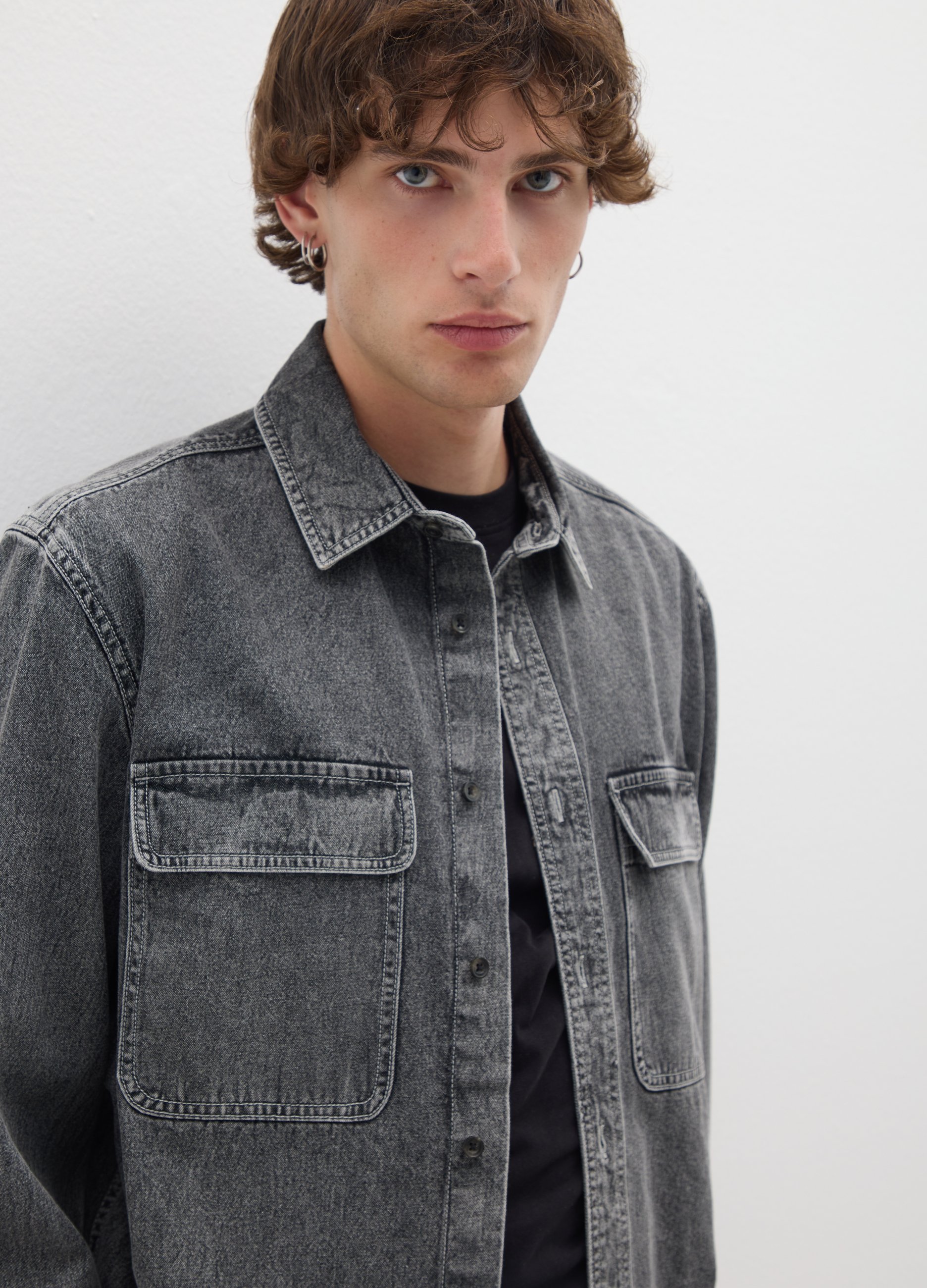 OVS, Camisa Gris De Puro Algodón Ajustada Regular, Hombre, Gris ceniza, Talla: S