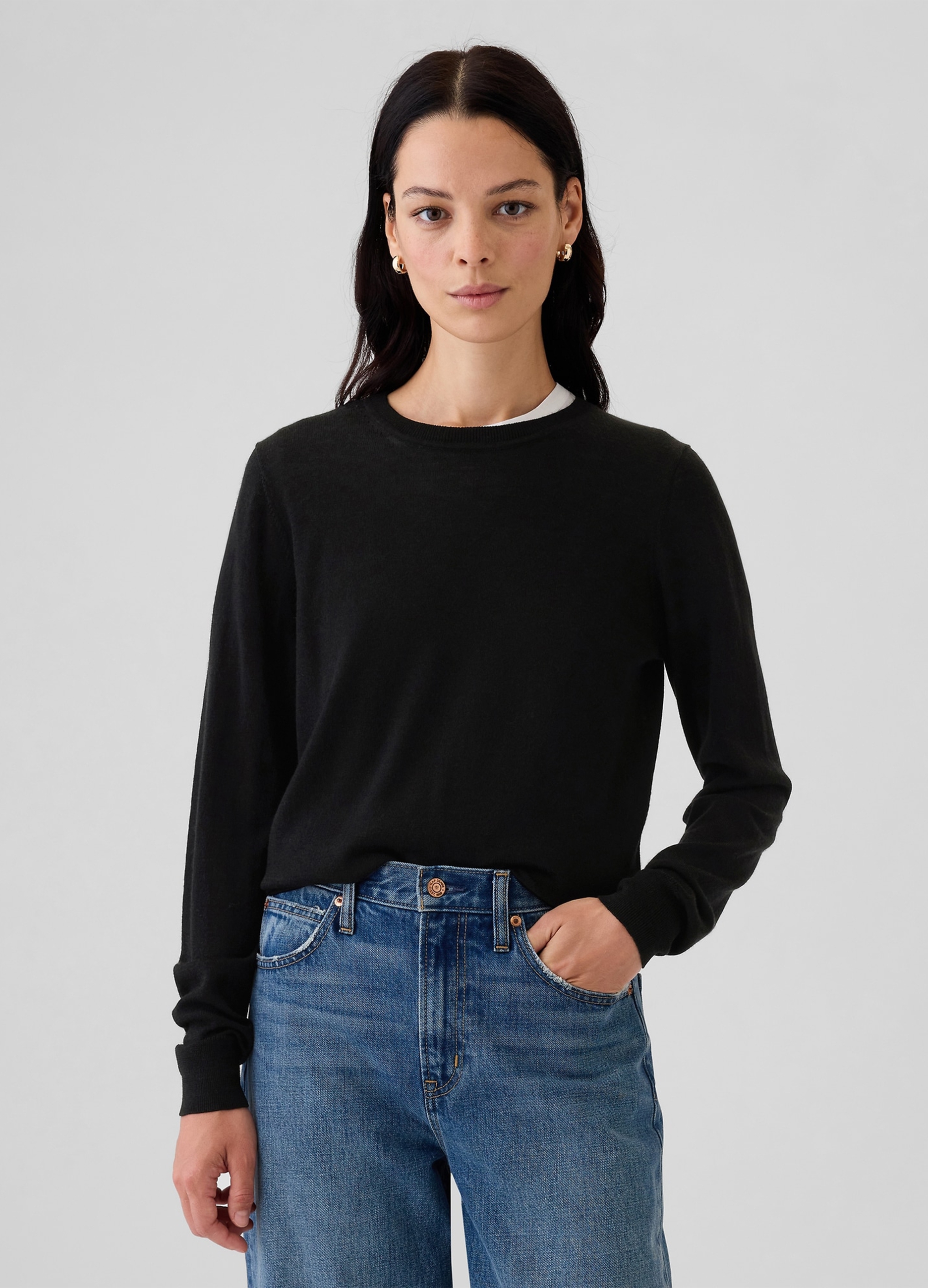 GAP, Pullover Girocollo In Lana Merino, Donna, Nero, Taglia: XS