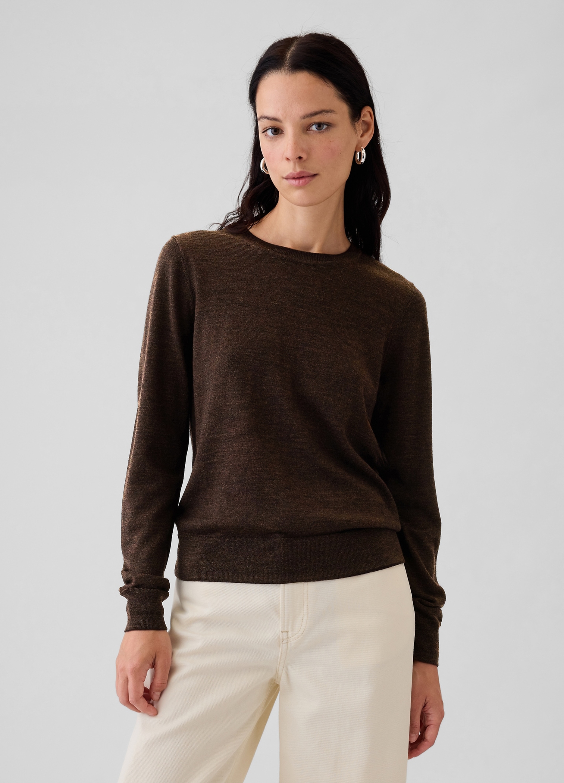 GAP, Pullover Girocollo In Lana Merino, Donna, Marrone, Taglia: S