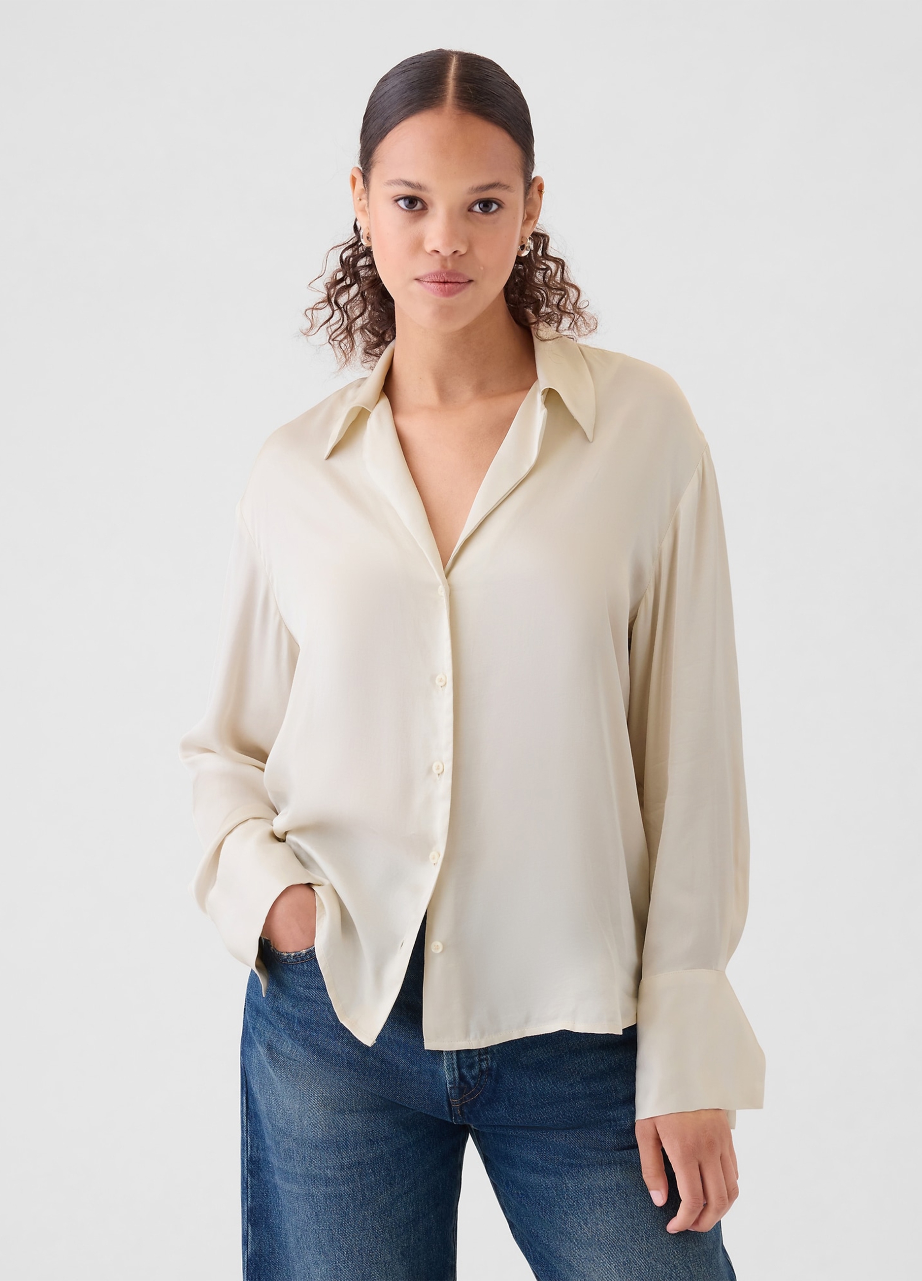 GAP, Camicia In Viscosa Satin, Donna, Bianco, Taglia: XS