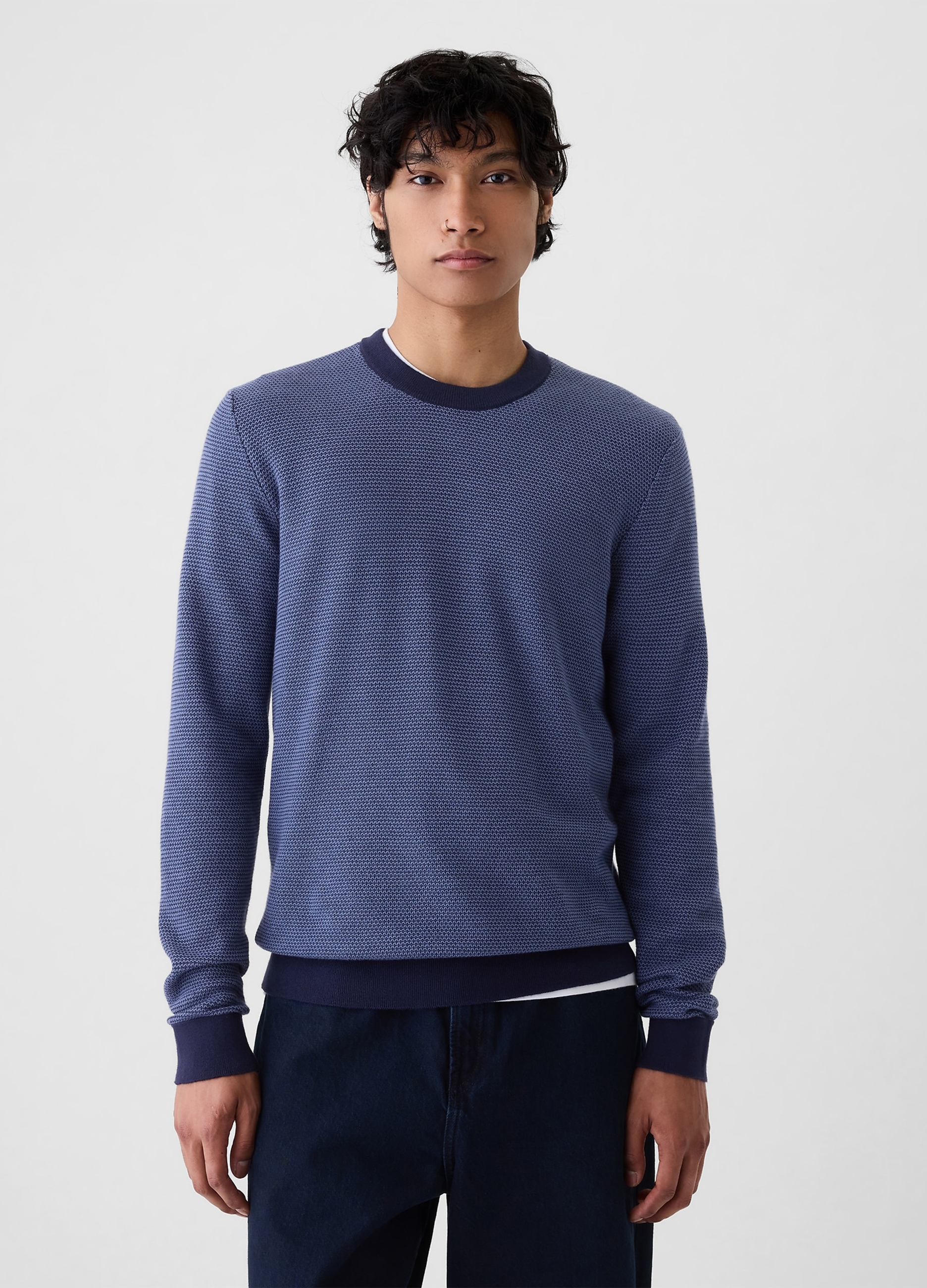 0000, Pullover Con Micro Trama A Nido D'ape, Uomo, Blu, Taglia: XS