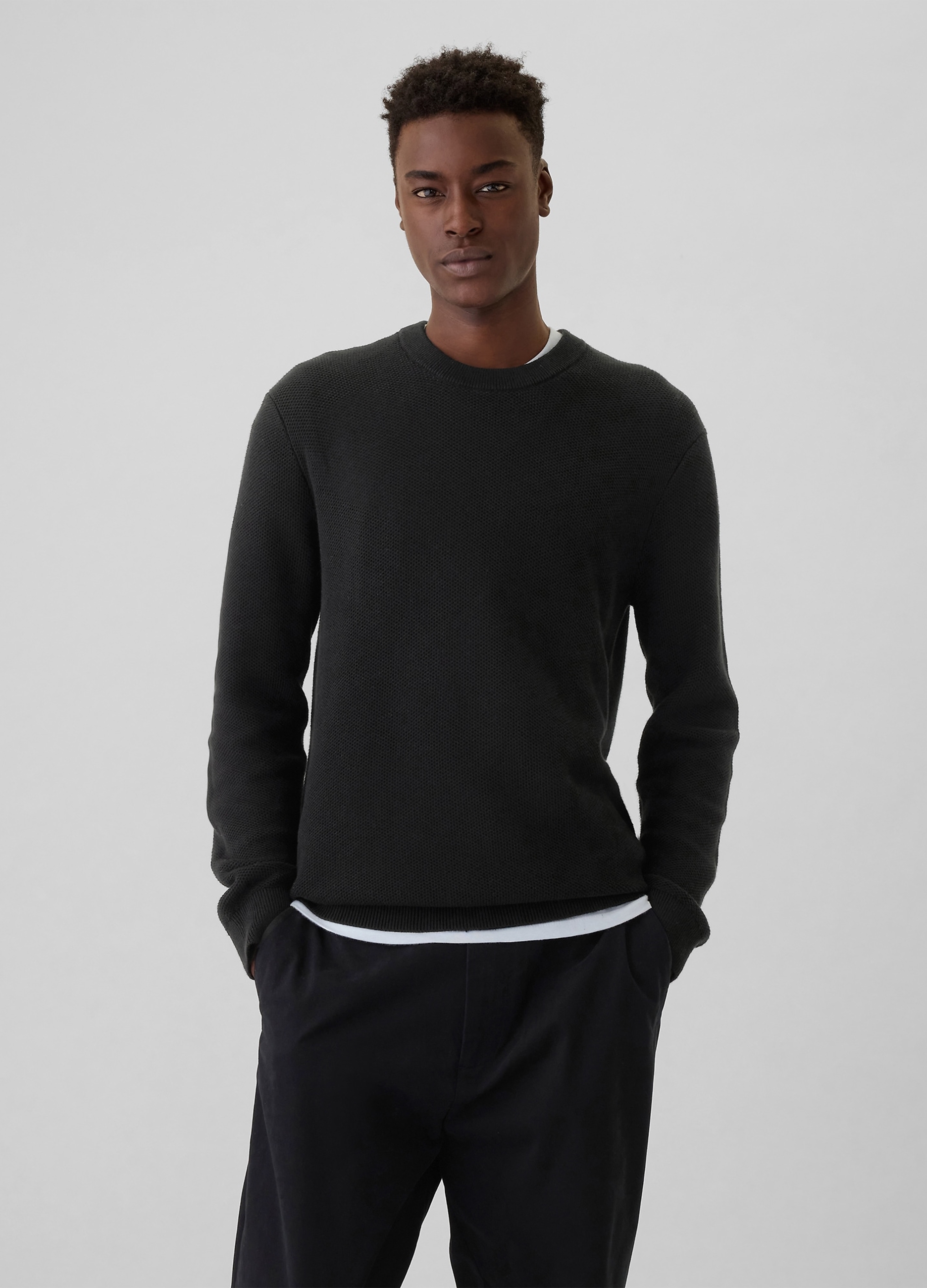 0000, Pullover Con Micro Trama A Nido D'ape, Uomo, Nero, Taglia: S