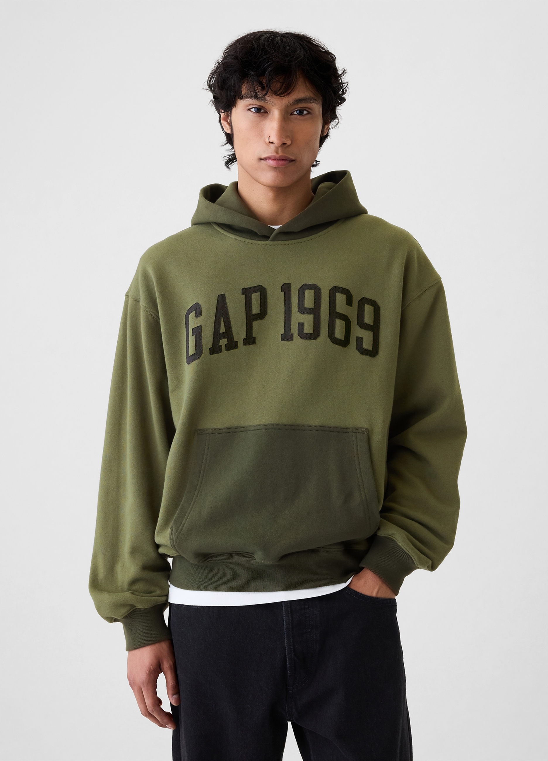 GAP, Felpa Con Cappuccio E Stampa Logo, Uomo, Verde, Taglia: XS
