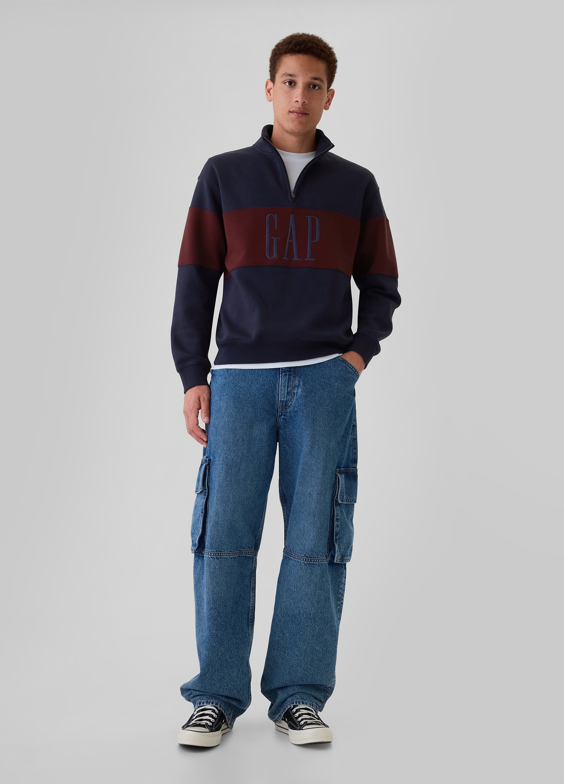 GAP, Felpa Half-zip Colorblock Con Ricamo Logo, Uomo, Multicolor, Taglia: XS