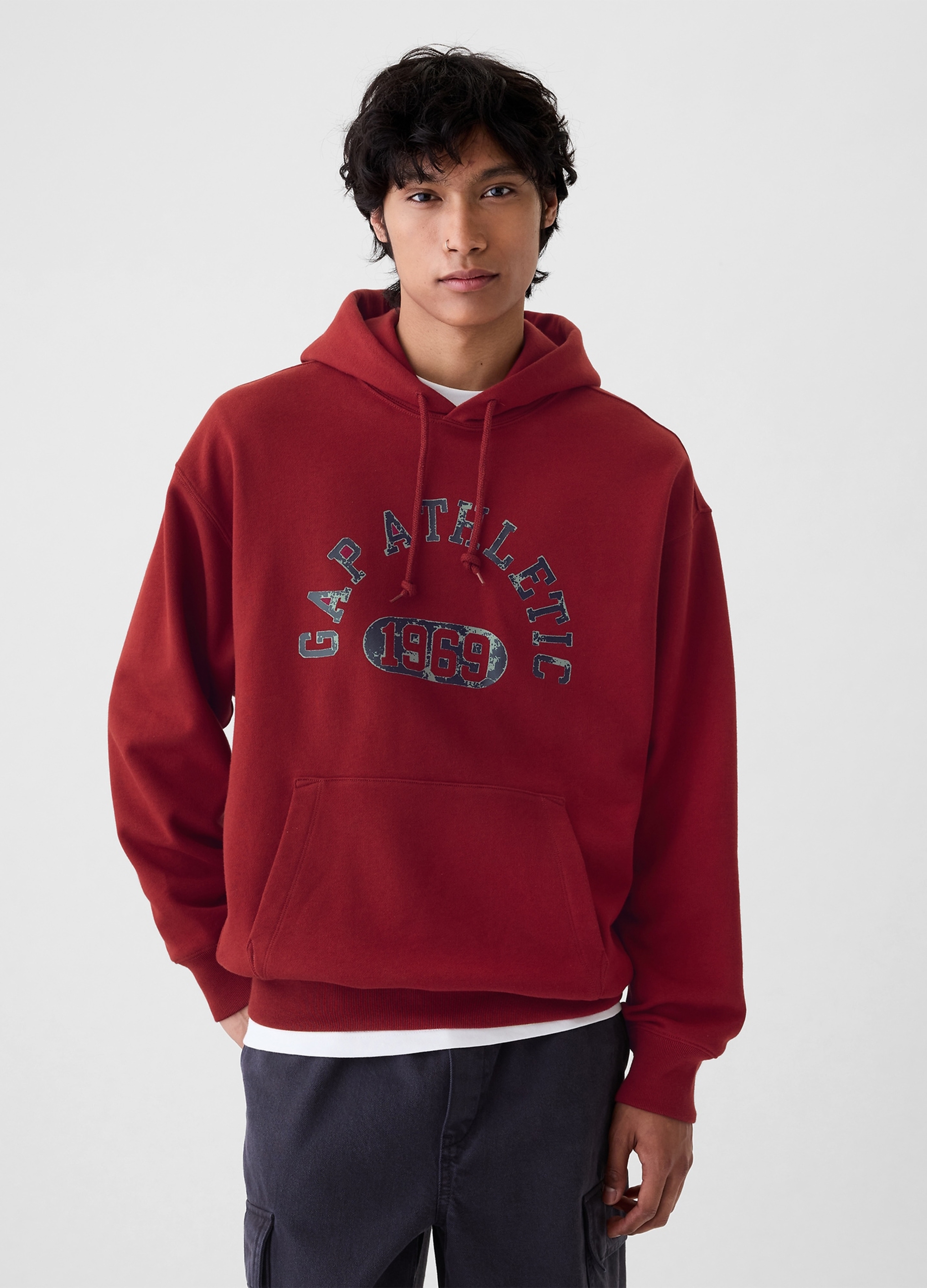 GAP, Felpa Con Cappuccio E Stampa Logo, Uomo, Rosso, Taglia: XS
